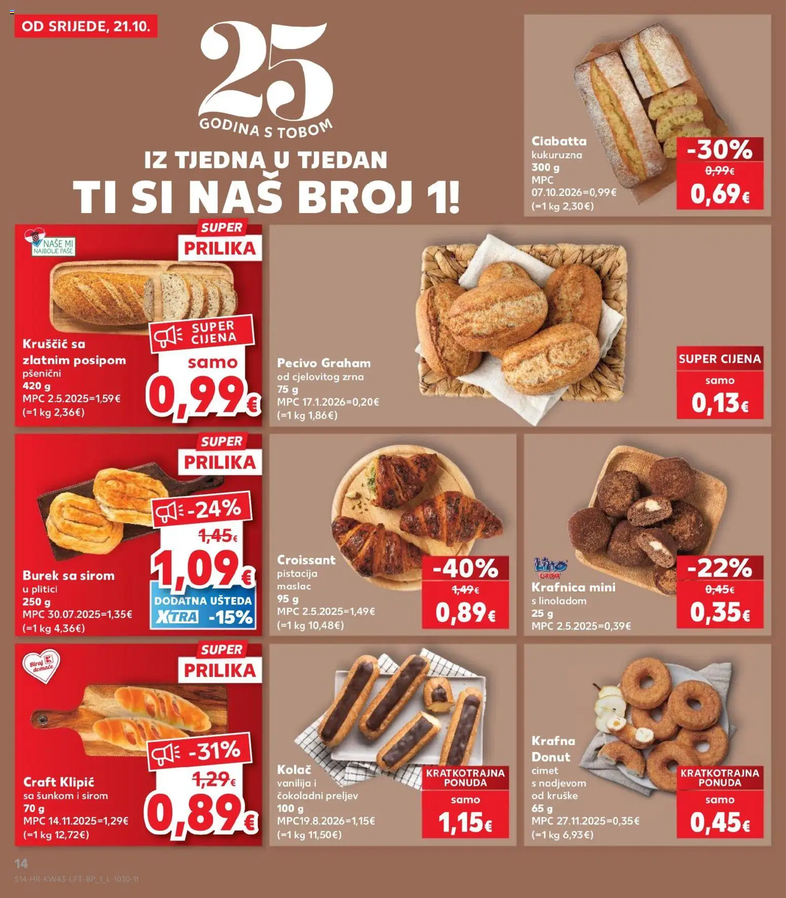 Kaufland katalog | vrijedi od 21.10.2026 | Stranica: 14 | Proizvodi: Sandwich, Burek sa sirom, Kolac, Pecivo
