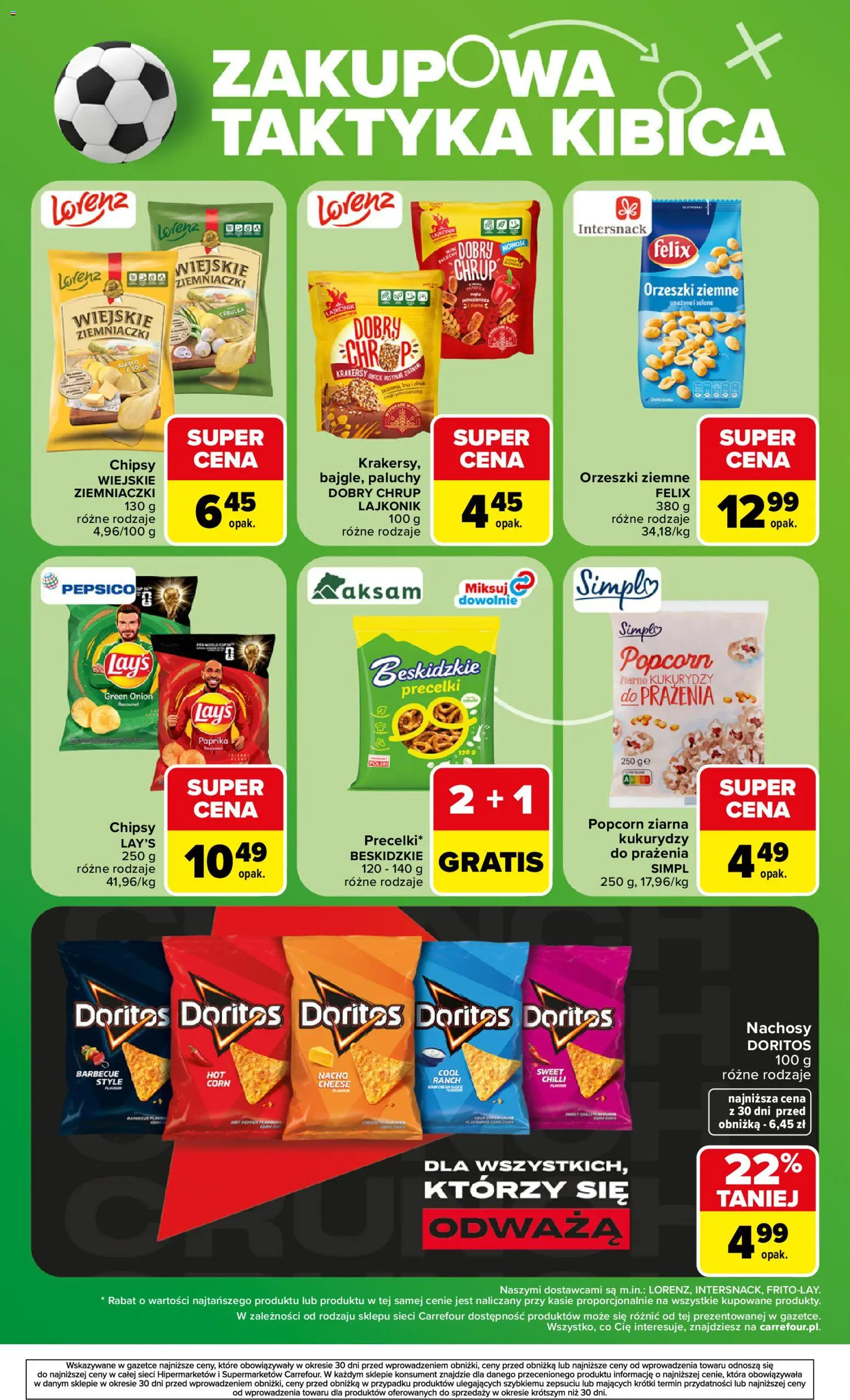 Carrefour gazetka - Zakupowa taktyka kibica od 06.07.2026 | Strona: 6 | Produkty: Doritos, Ziemniaczki, Orzeszki ziemne, Popcorn