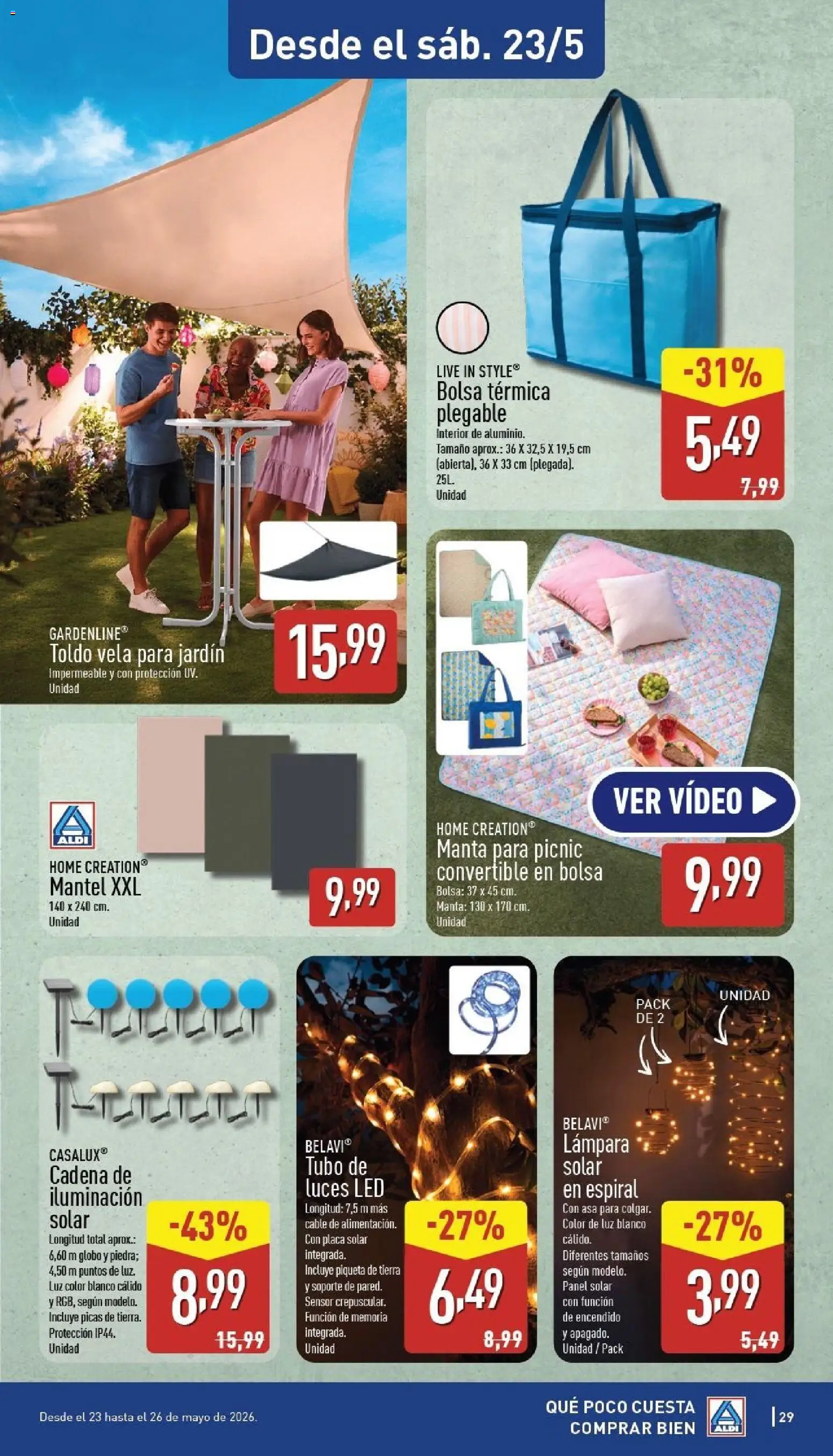 Aldi folleto Canarias │ válido desde el 18.05.2026 | Página: 29 | Productos: Mantel, Μύρτιλα, Cable, Lámpara