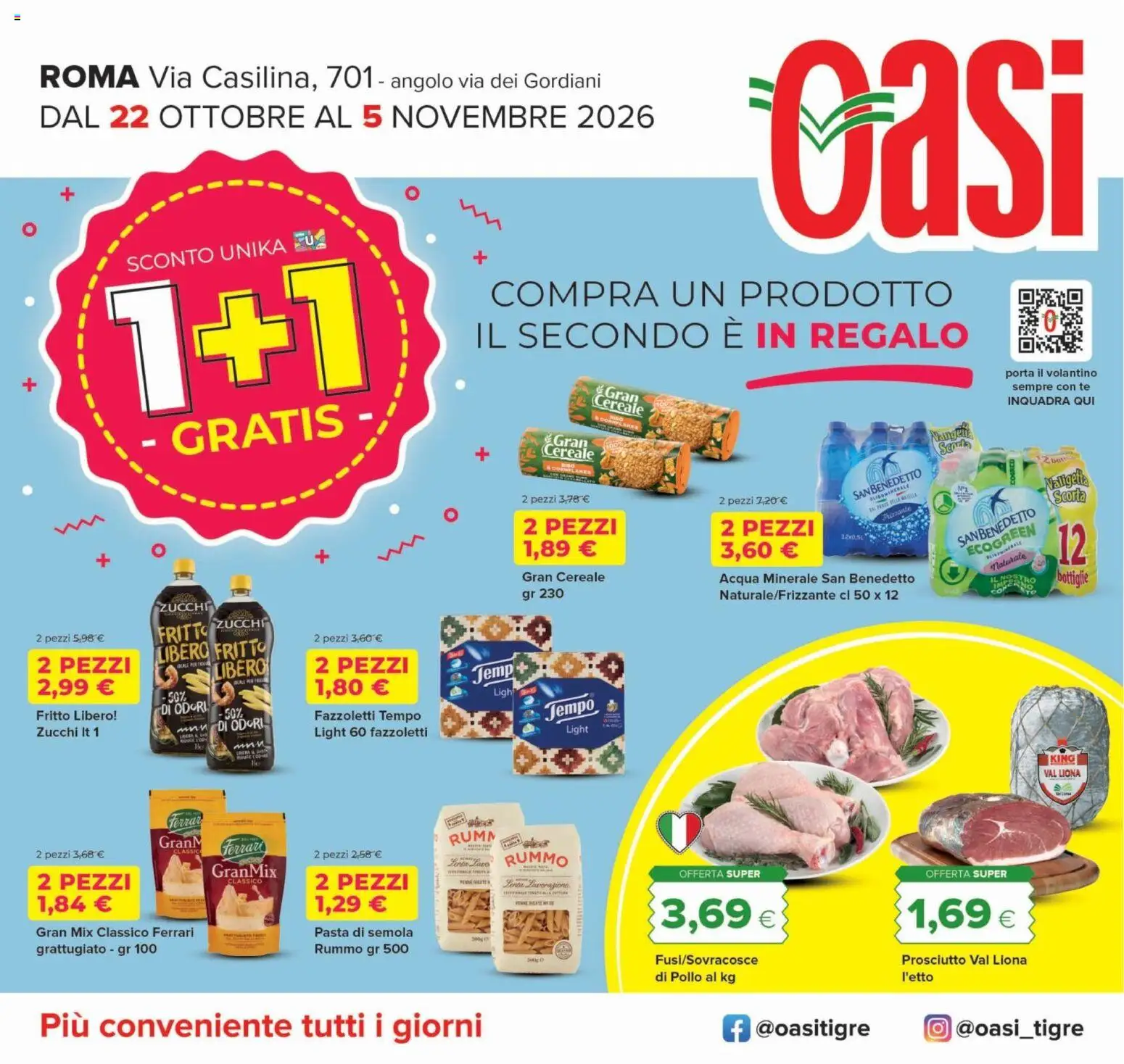 Volantino Oasi del 22/10/2026 | Pagina: 1 | Prodotti: Pollo, Acqua, Semola, Valigetta