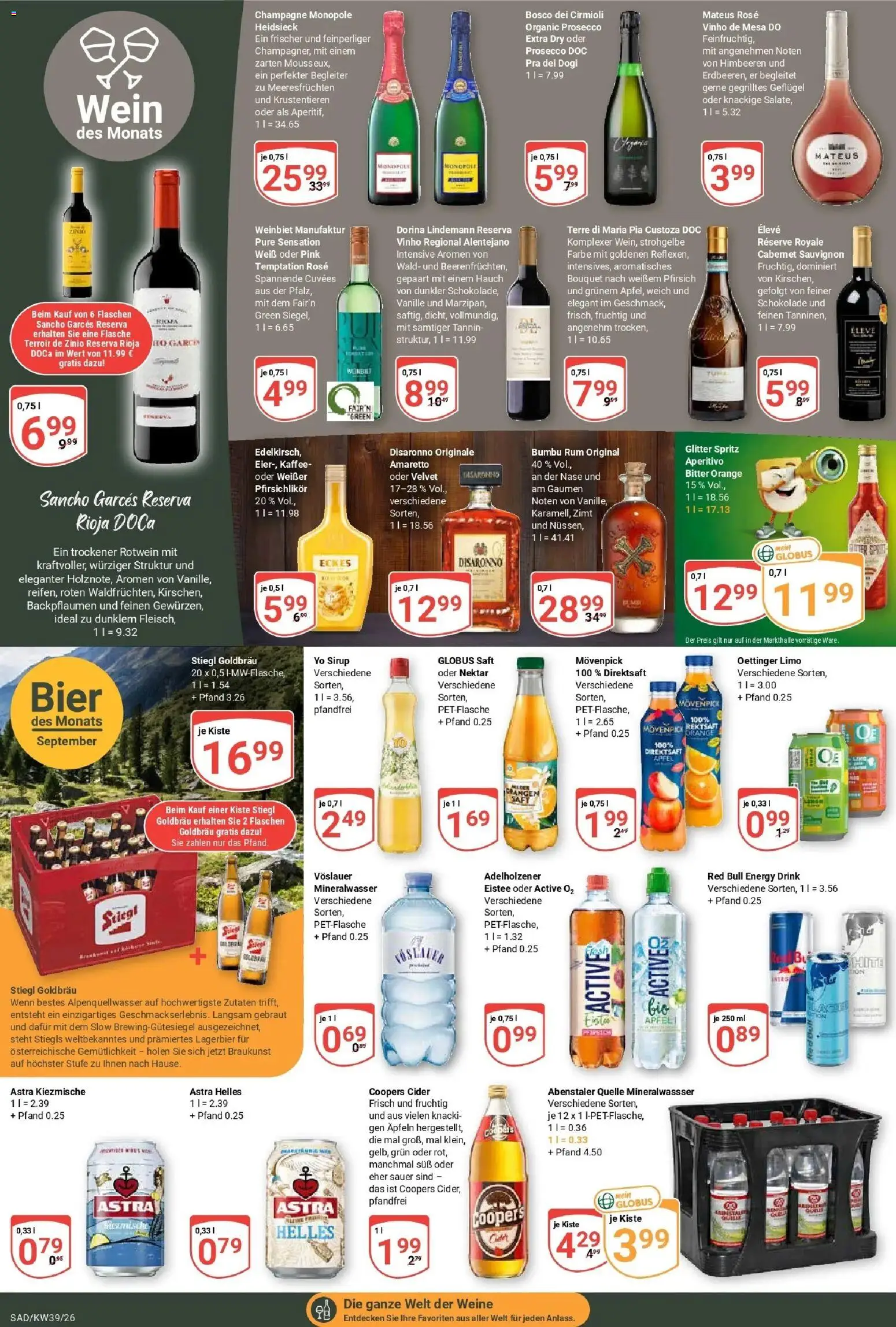 Globus Prospekt Schwandorf (ab 21.09.2026) » Angebote online | Seite: 21 | Produkte: Red bull, Rotwein, Oettinger, Pfirsich