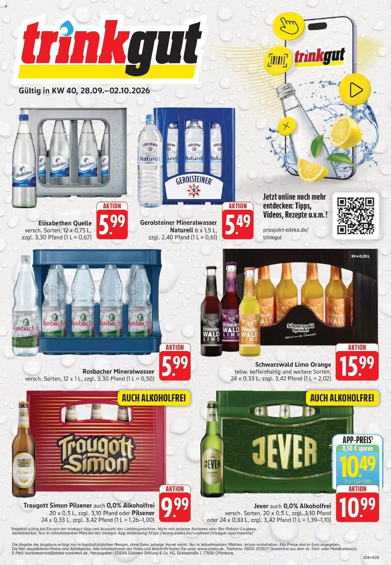 Trinkgut Prospekt Offenbach (ab 28.09.2026) » Angebote online | Seite: 1 | Produkte: Mineralwasser, Jever, Gerolsteiner