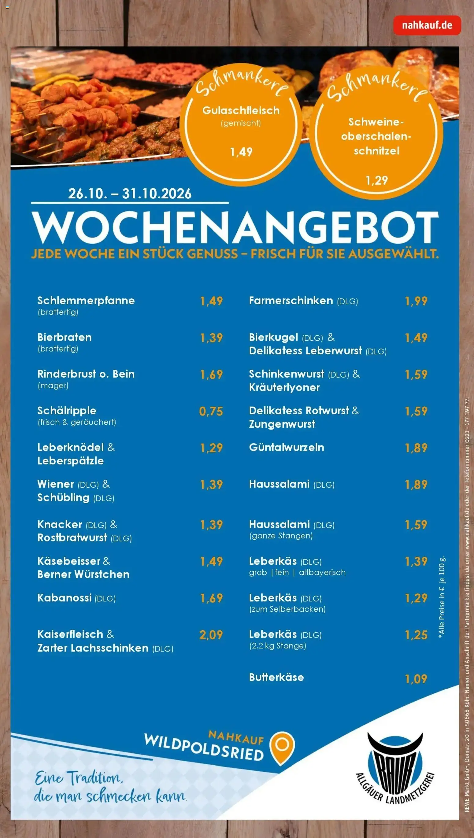 REWE Prospekt ab 26.10.2026 zum Blättern » Angebote | Seite: 10 | Produkte: Leberknödel, Schnitzel