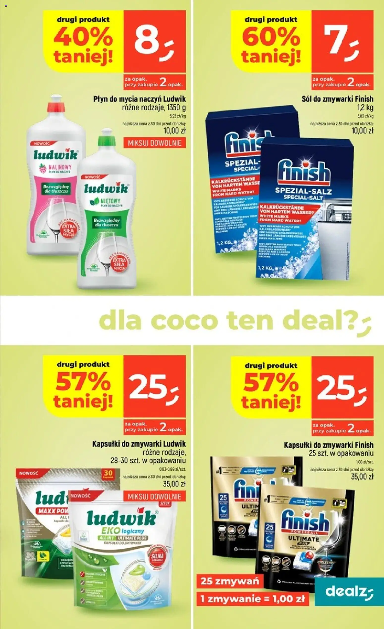 Dealz gazetka od 08.10.2026 | Strona: 33 | Produkty: Finish, Kapsułki do zmywarki, Sól, Płyn do mycia naczyń