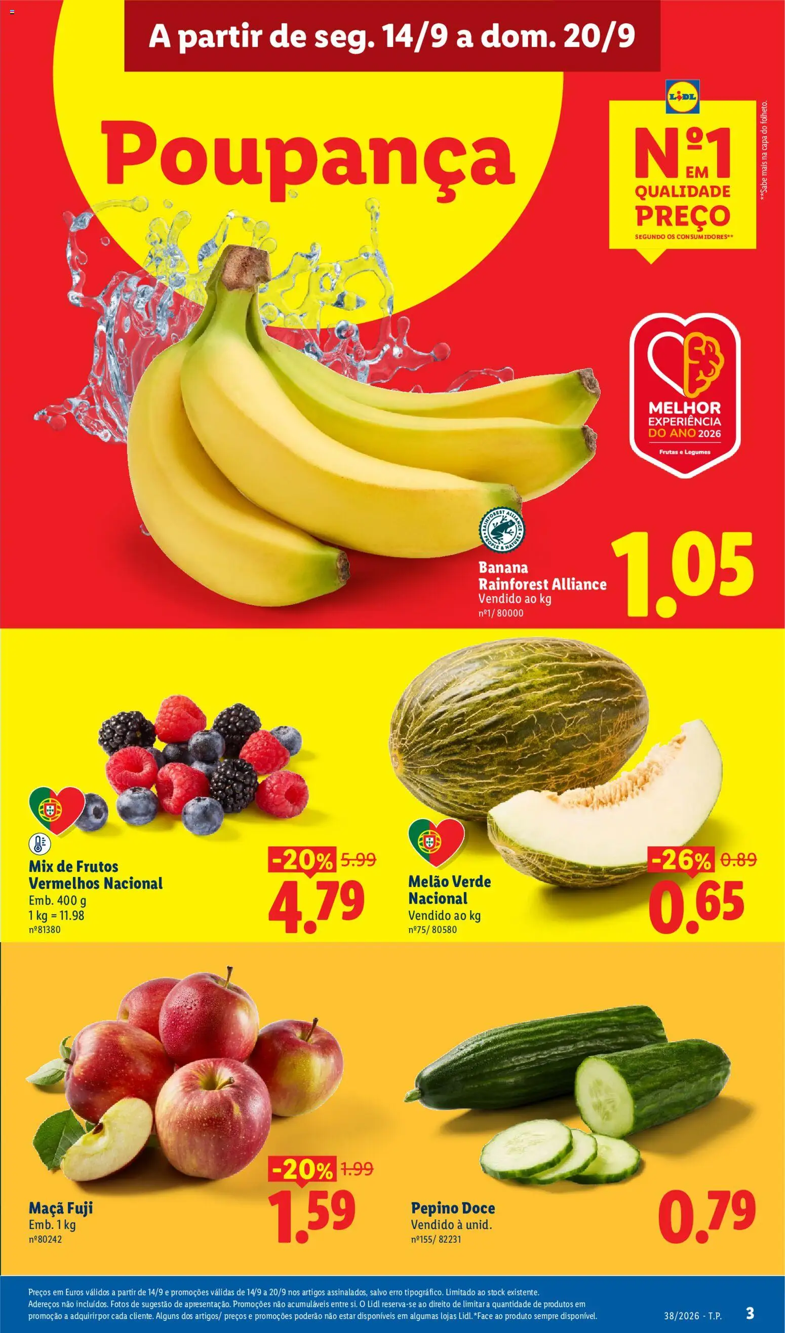 Lidl folheto │ válido de 14/09/2026 | Página: 3 | Produtos: Banana, Pepino, Frutas, Melão