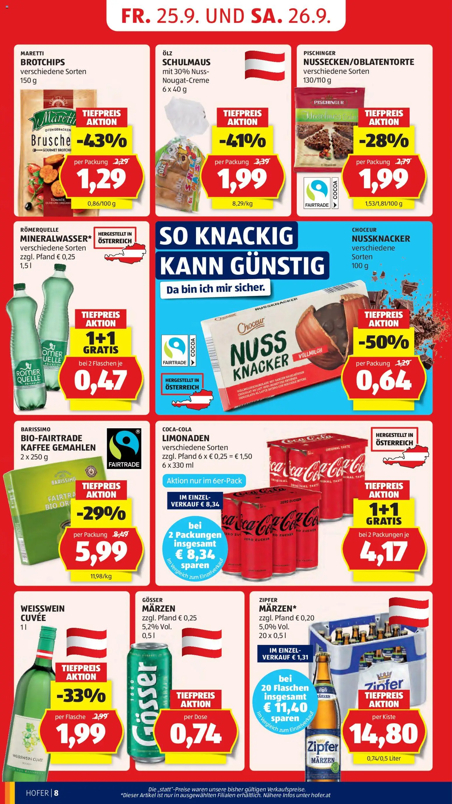 Hofer AT akciós ujság - amely érvényes a következő dátumtól: 2026.09.25. | Oldal: 14 | Termékek: Choceur, Gösser, Cuvée, Só