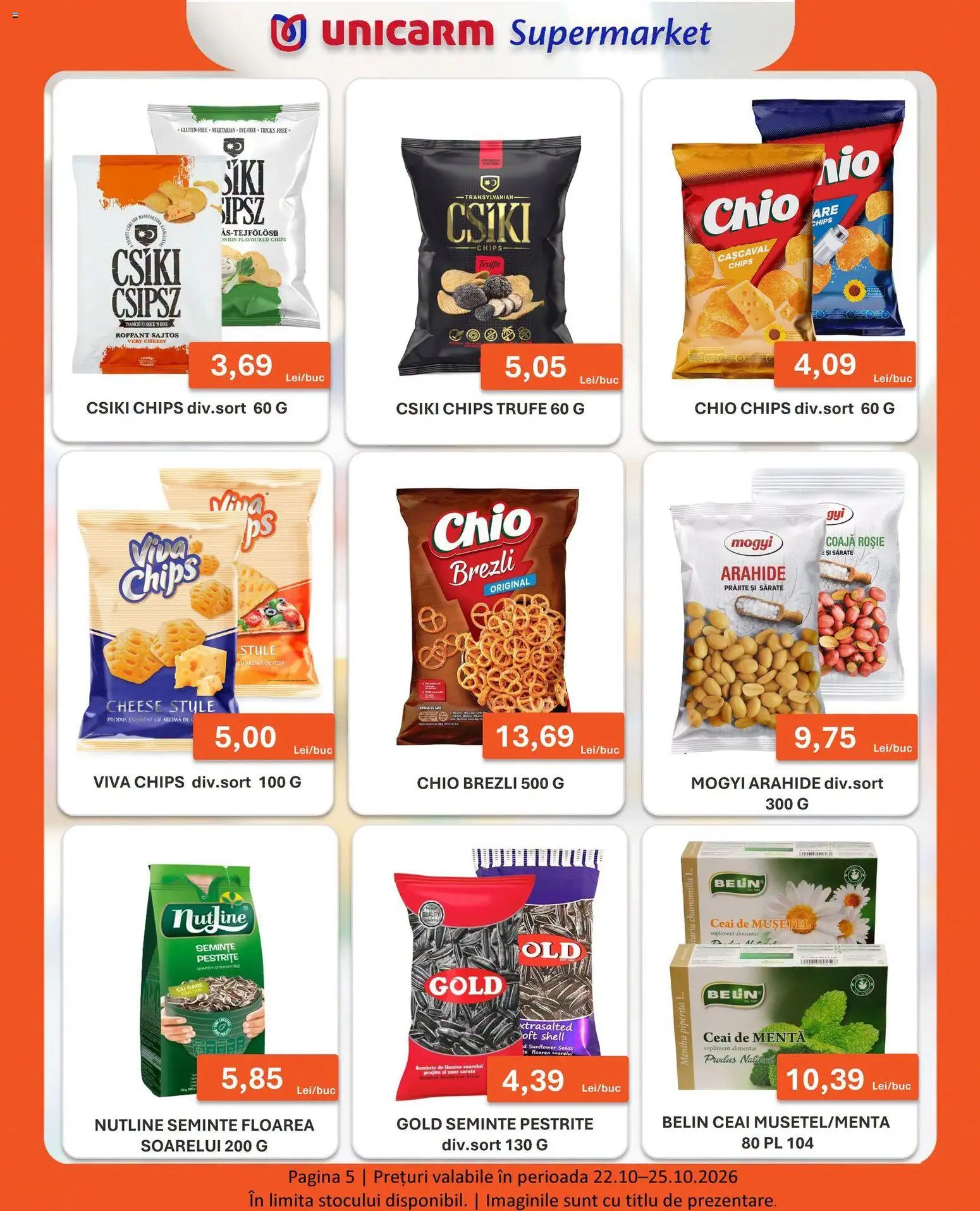 Noul catalog Unicarm – valabil de la 22.10.2026 | Pagină: 5 | Produse: Menta, Cașcaval, Arahide, Ceai
