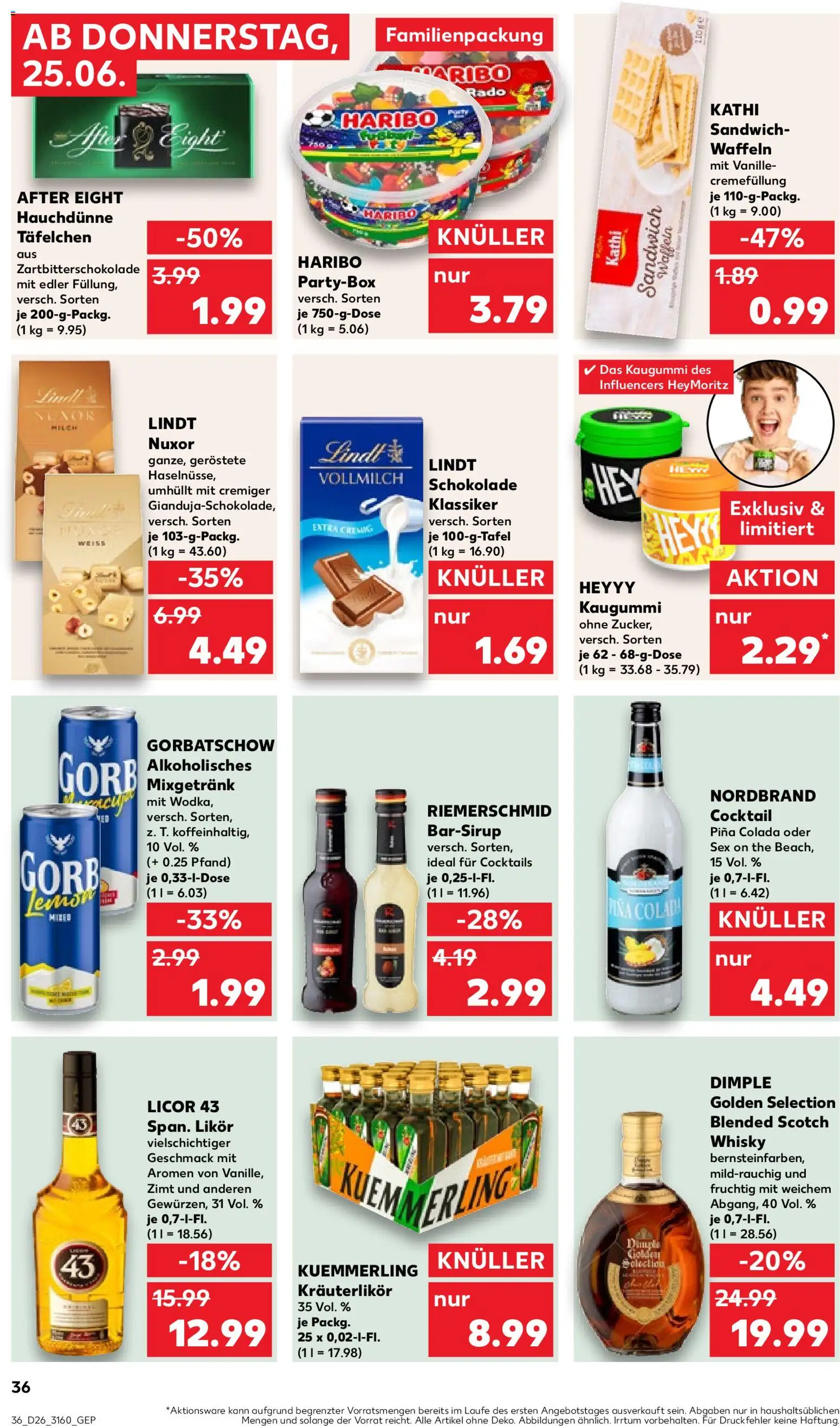 Kaufland Prospekt Jena – gültig ab 25.06.2026 | Seite: 36 | Produkte: Schokolade, Likör, Waffeln, Lindt