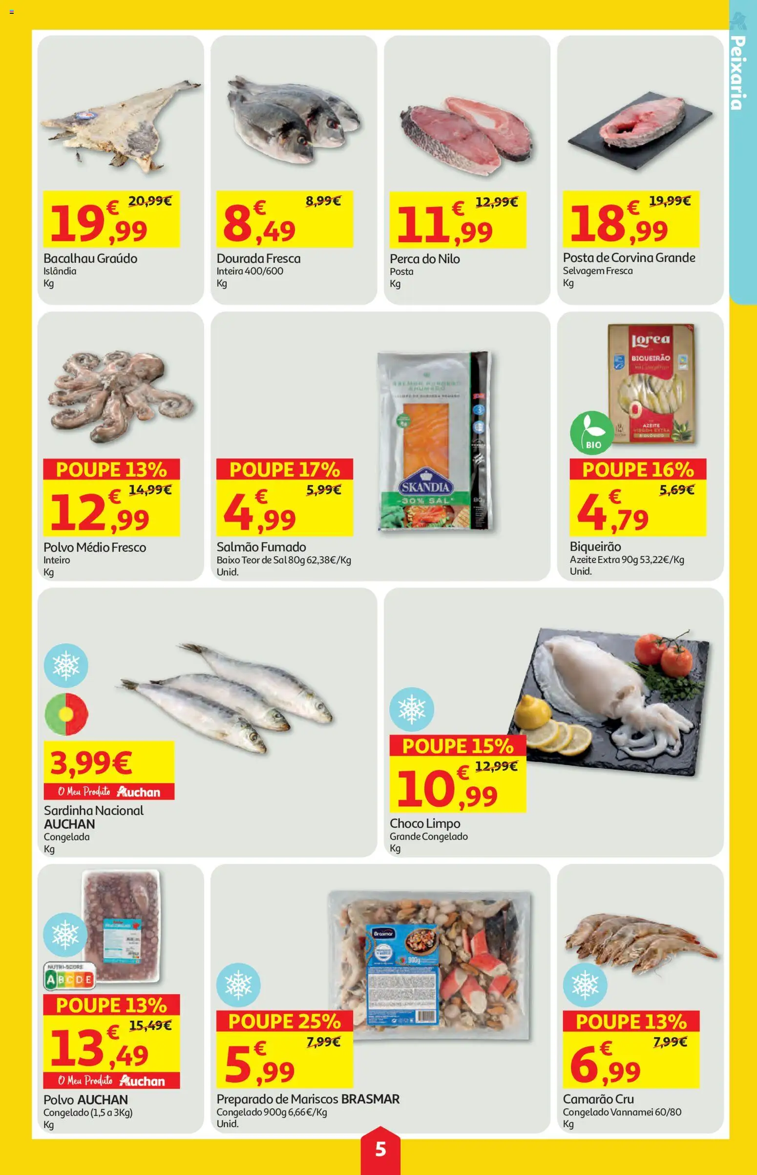 Auchan folheto │ válido de 25/06/2026 | Página: 5 | Produtos: Dourada, Polvo, Camarão, Sal