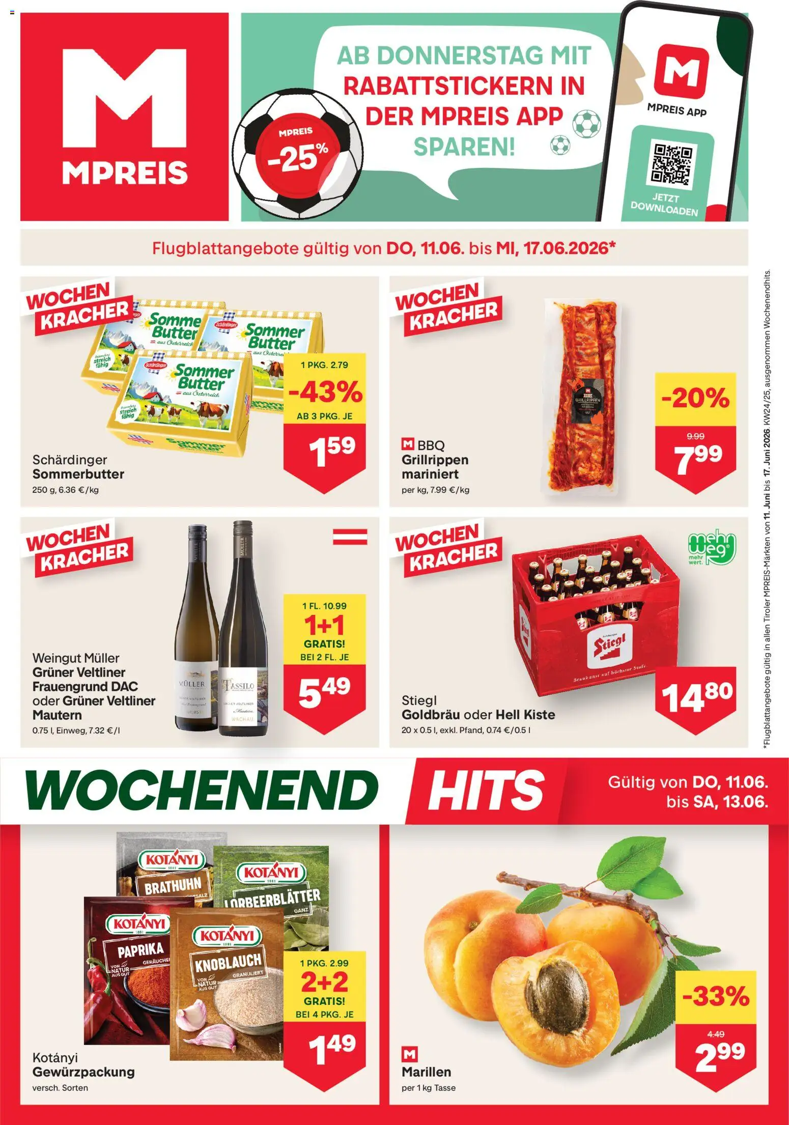 MPREIS Flugblatt gültig ab 11.06.2026 | Seite: 1 | Produkte: Knoblauch, Butter