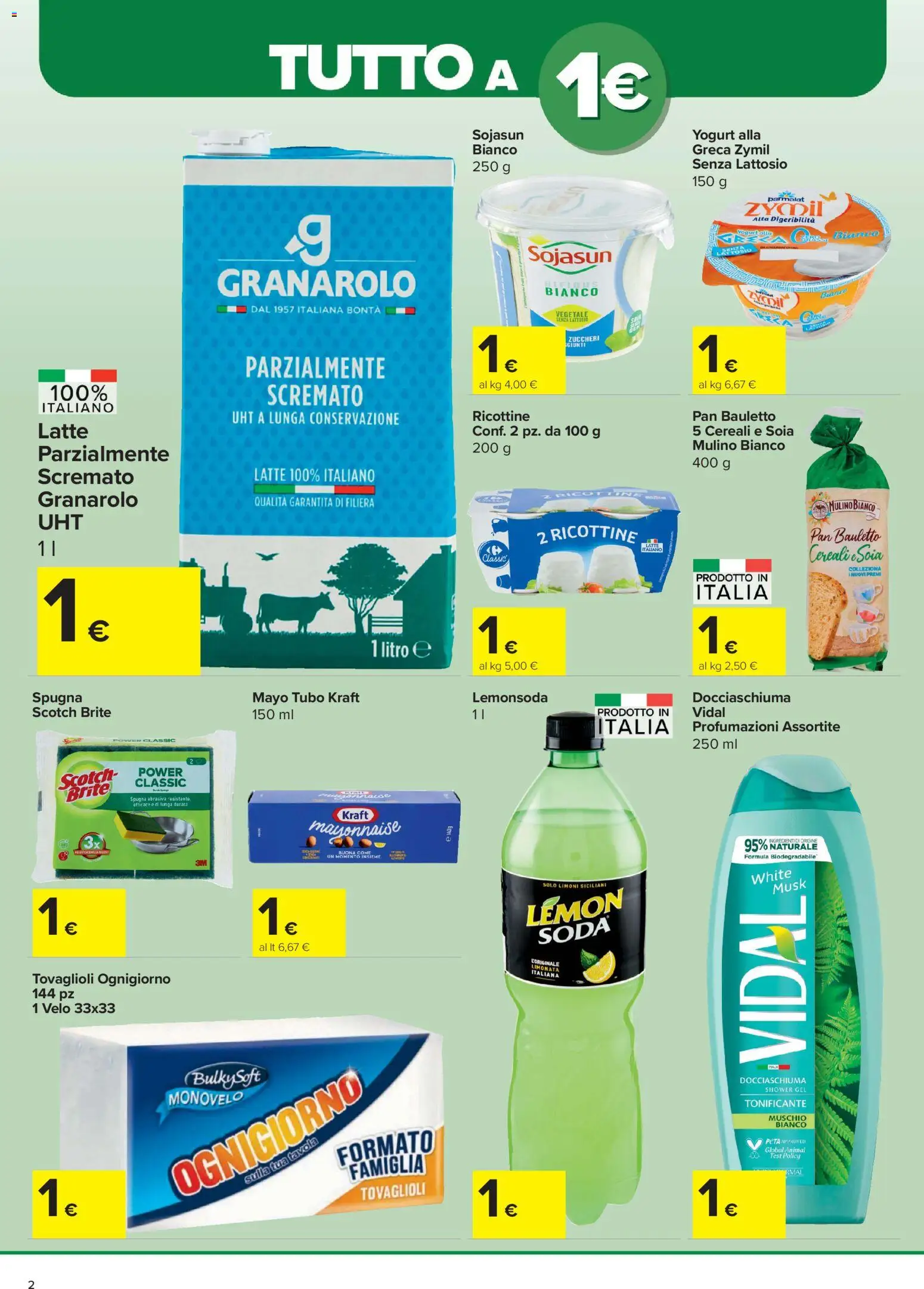 Volantino Carrefour del 02/07/2026 | Pagina: 2 | Prodotti: Spugna, Yogurt, Limonata, Latte