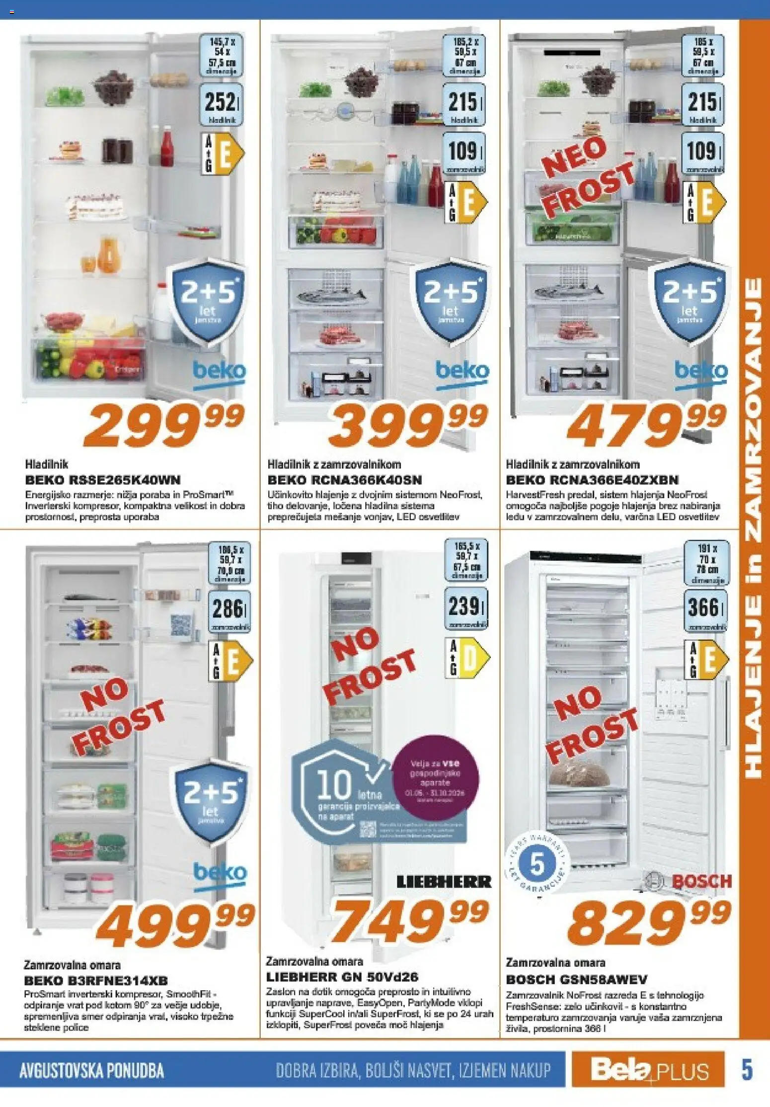 Novi Bela plus katalog ponudbe – veljaven od 19.08.2026 | Stran: 5 | Izdelki: Hladilnik, Omara, Zamrzovalna omara