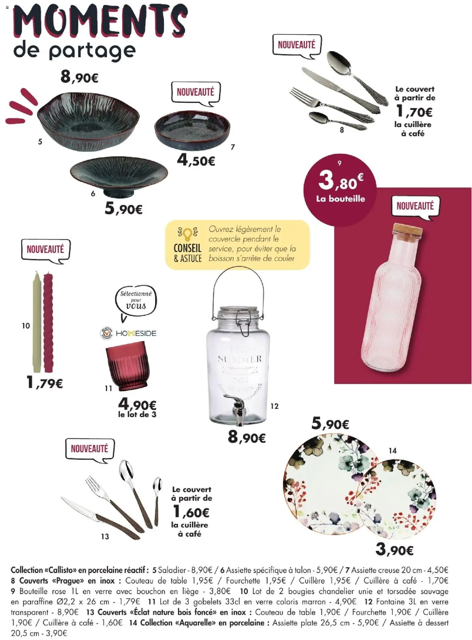 {H1} | Page: 9 | Produits: Cuillère, Table, Bouteille, Assiette