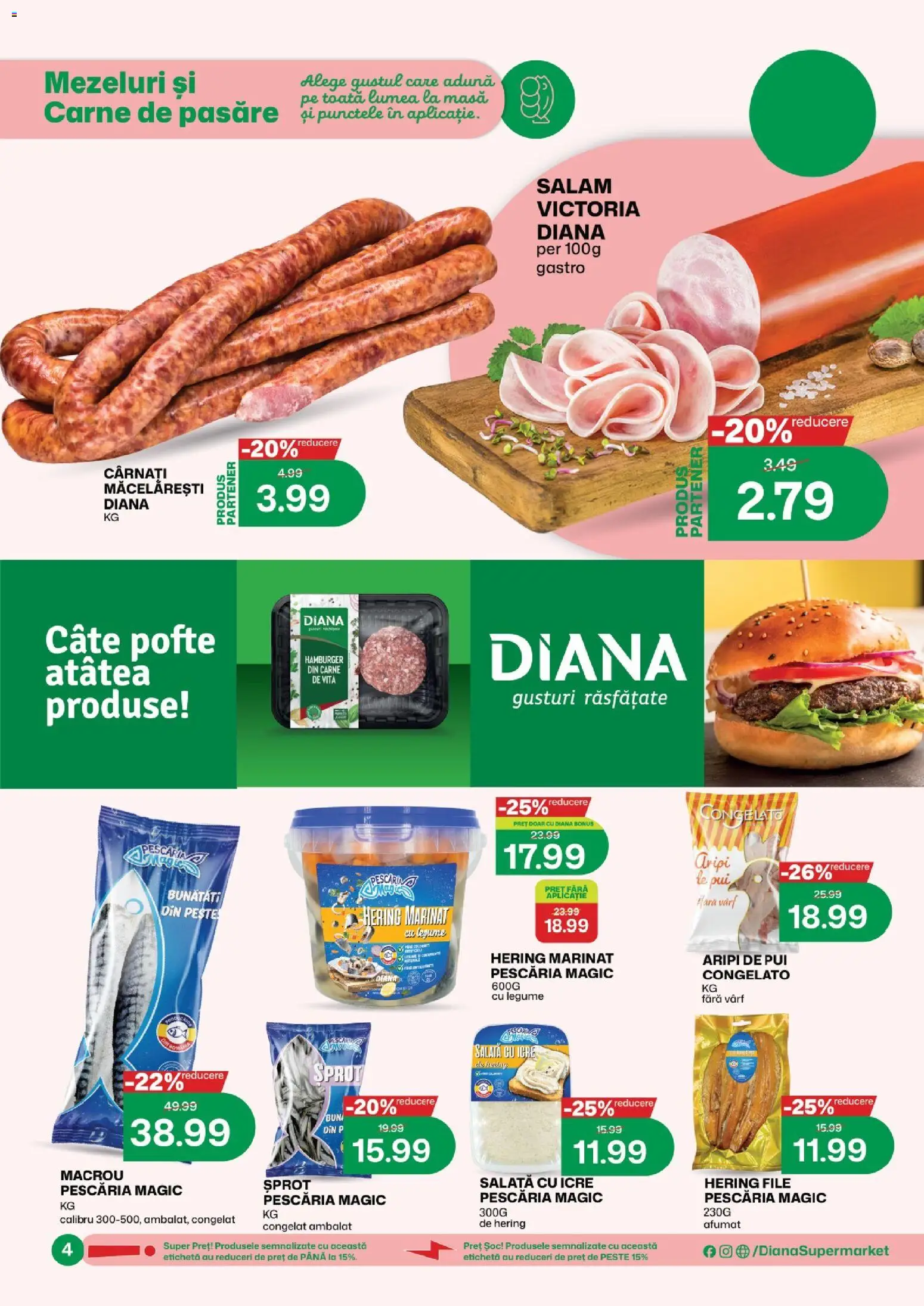 Noul catalog Diana – valabil de la 16.07.2026 | Pagină: 4 | Produse: Salam, Pește, Salată cu icre, Cârnați