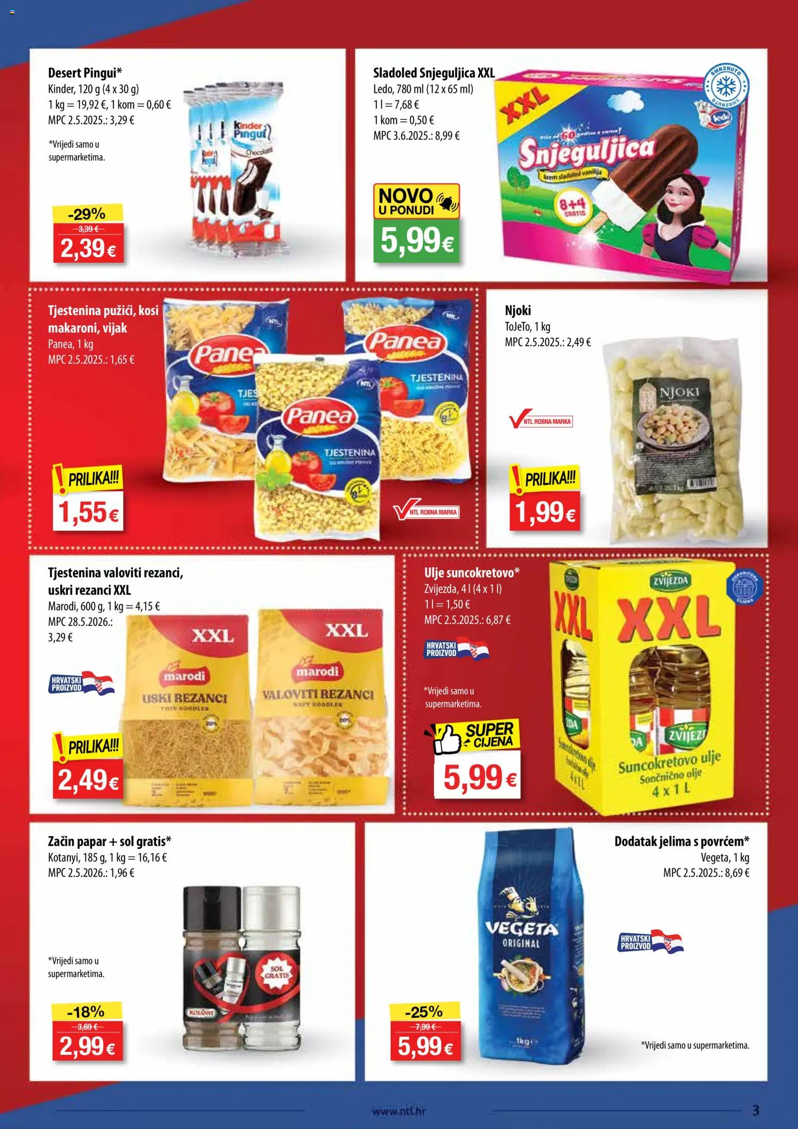 NTL katalog | vrijedi od 17.06.2026 | Stranica: 3 | Proizvodi: Suncokretovo ulje, Ulje, Rezanci, Vegeta