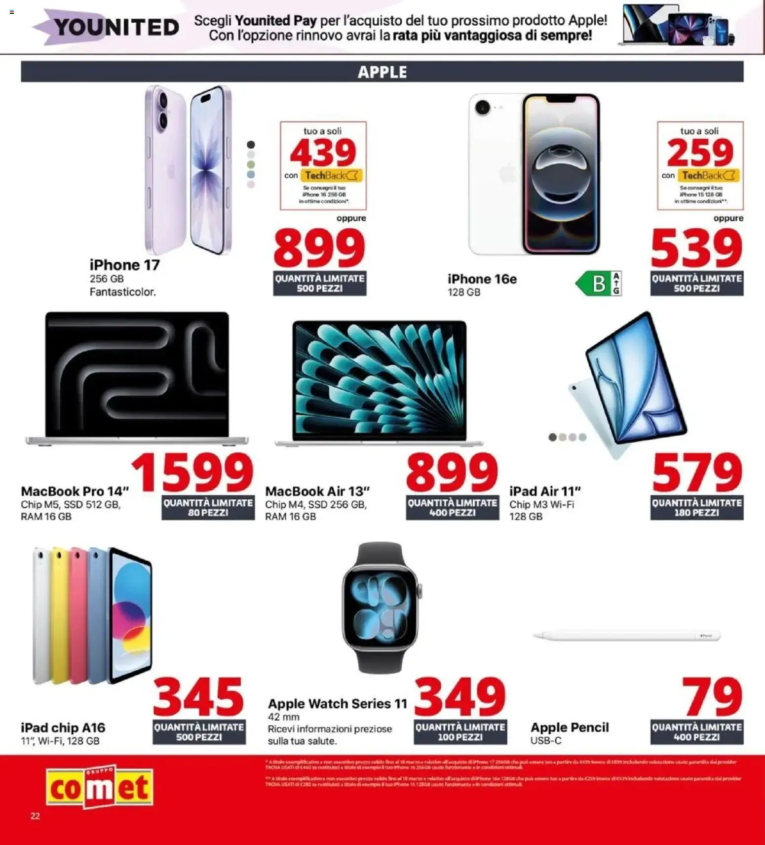 Volantino Comet del 05.03.2026 | Pagina: 22 | Prodotti: Macbook air, Iphone, Ipad, Apple Watch