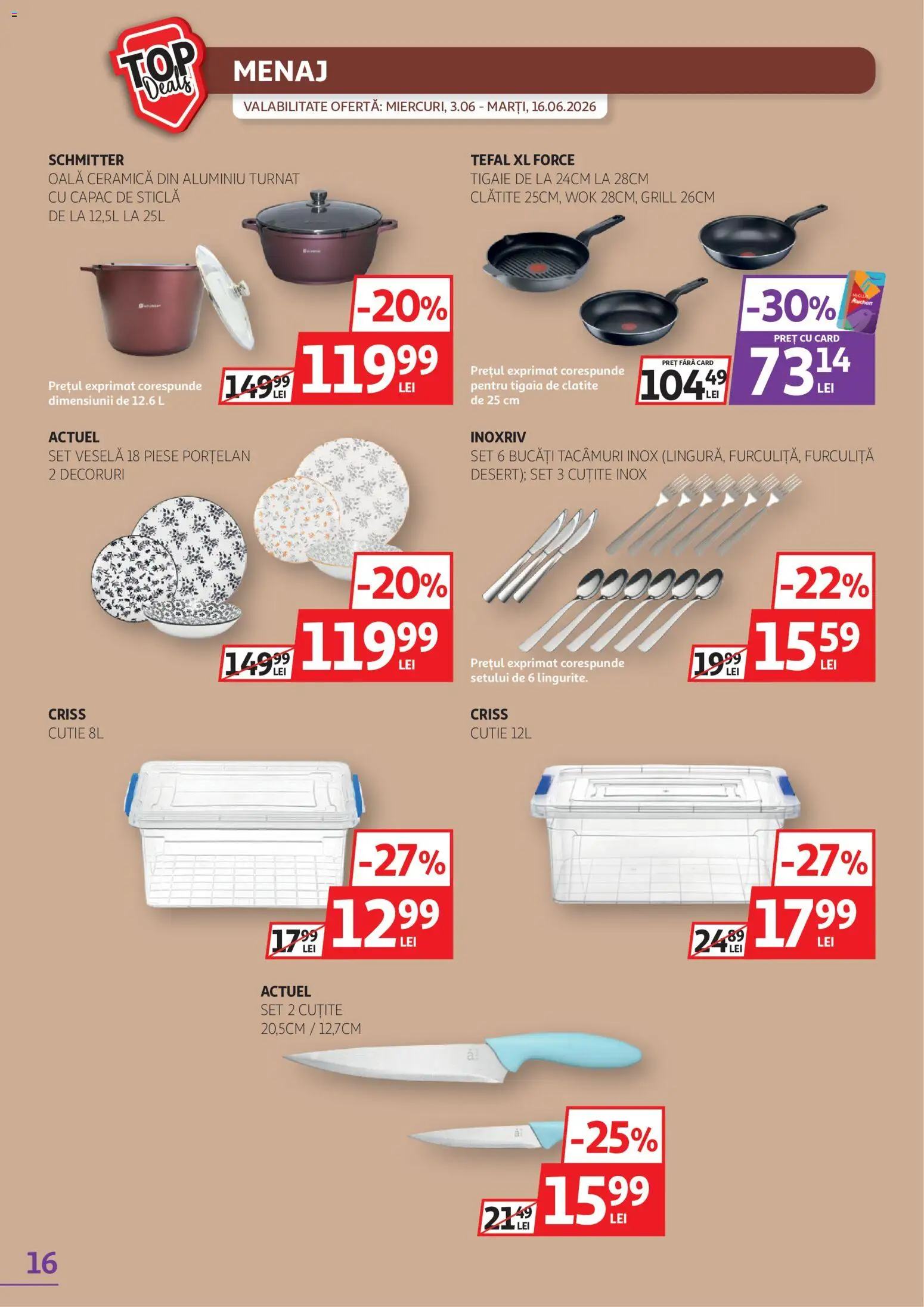 Noul catalog Auchan – valabil de la 03.06.2026 | Pagină: 16 | Produse: Oală, Cutie, Clătite, Dağ çileği