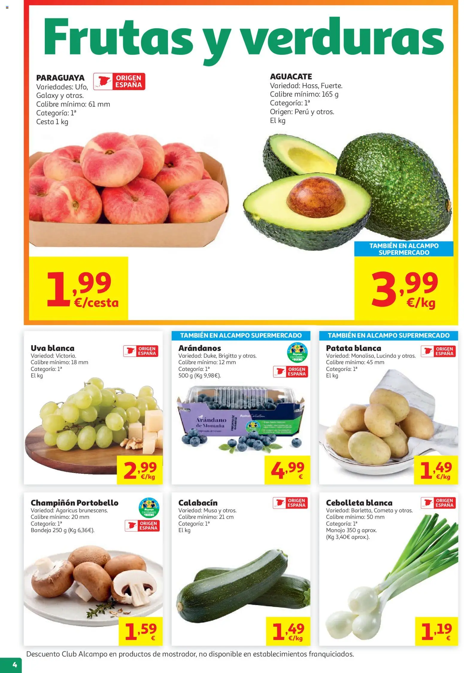 Alcampo HG Nacional Unico No Litoral │ válido desde el 29/07/2026 | Página: 4 | Productos: Calabacín, Bandeja, Cesta
