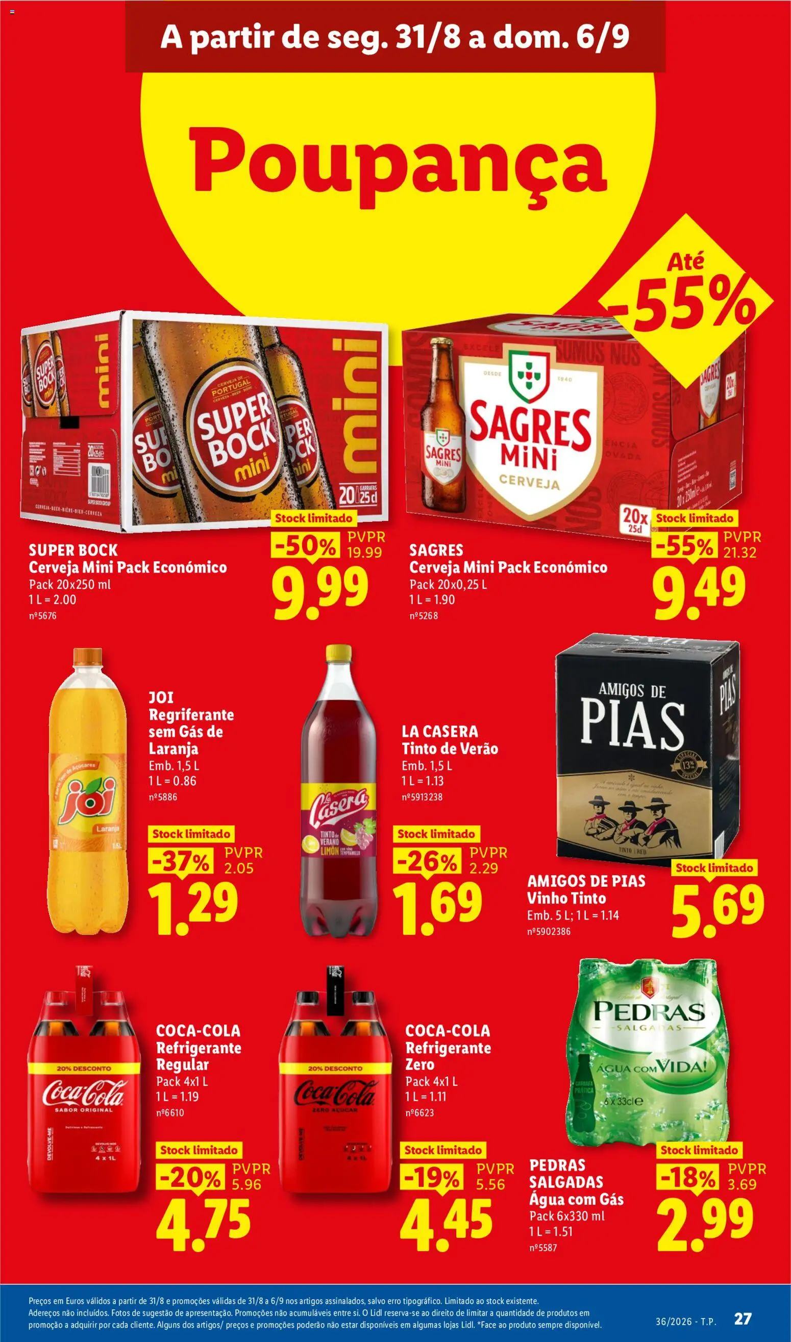 Lidl folheto │ válido de 31/08/2026 | Página: 27 | Produtos: Refrigerante, Cerveja, Coca-cola, Água com gás