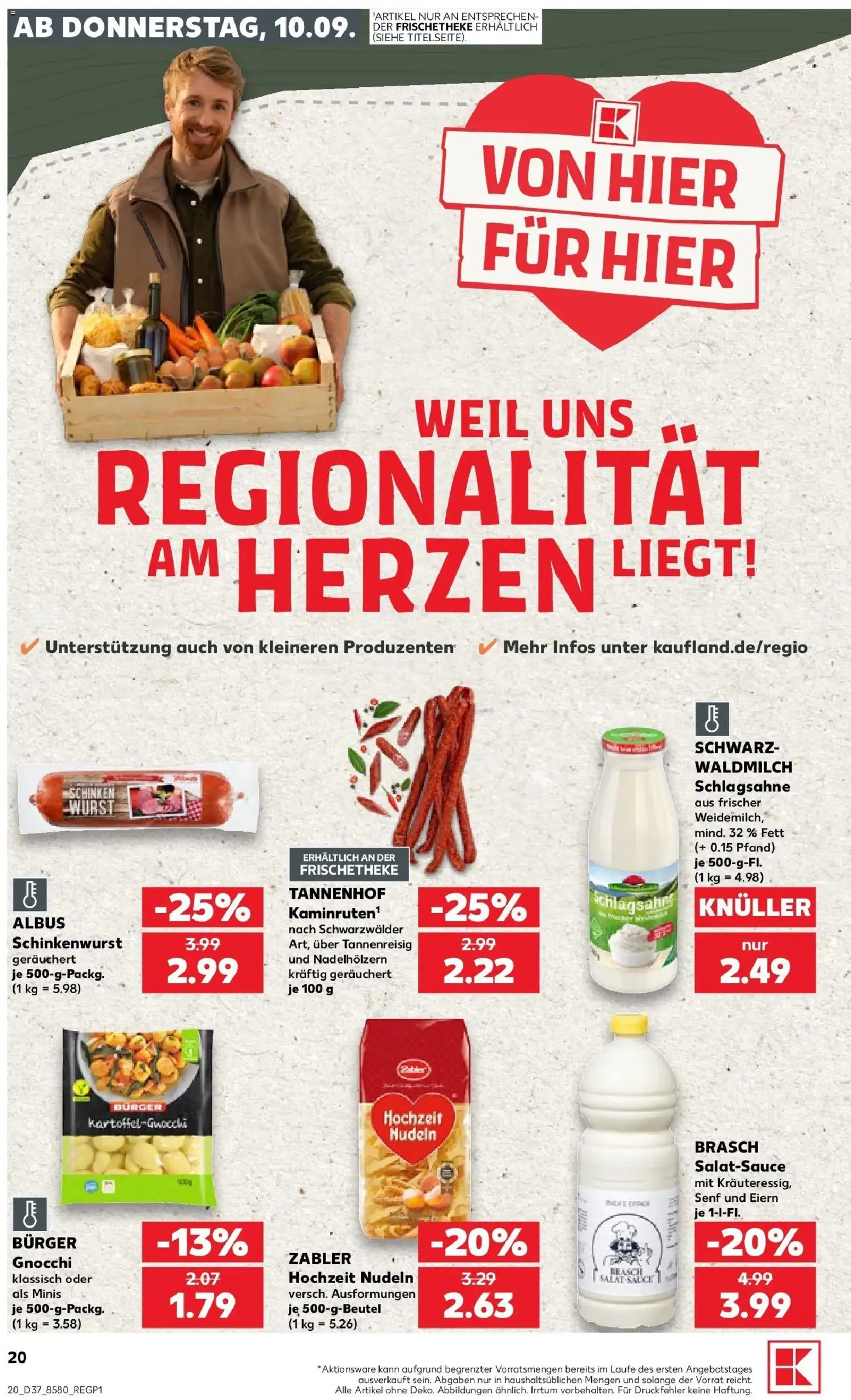 Prospekt Kaufland ab 10.09.2026 » Angebote Online zum Blättern | Seite: 20 | Produkte: Schlagsahne, Burger, Wurst, Schinken