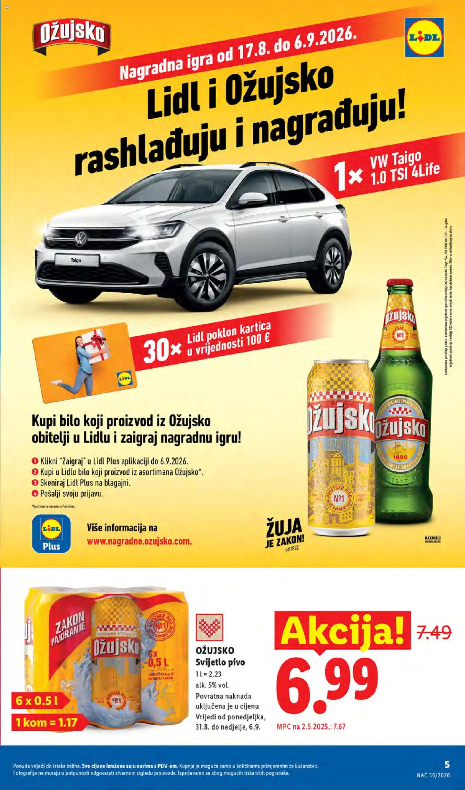 Lidl katalog | vrijedi od 31.08.2026 | Stranica: 5 | Proizvodi: Svijetlo pivo, Ožujsko pivo, Pivo, Igra