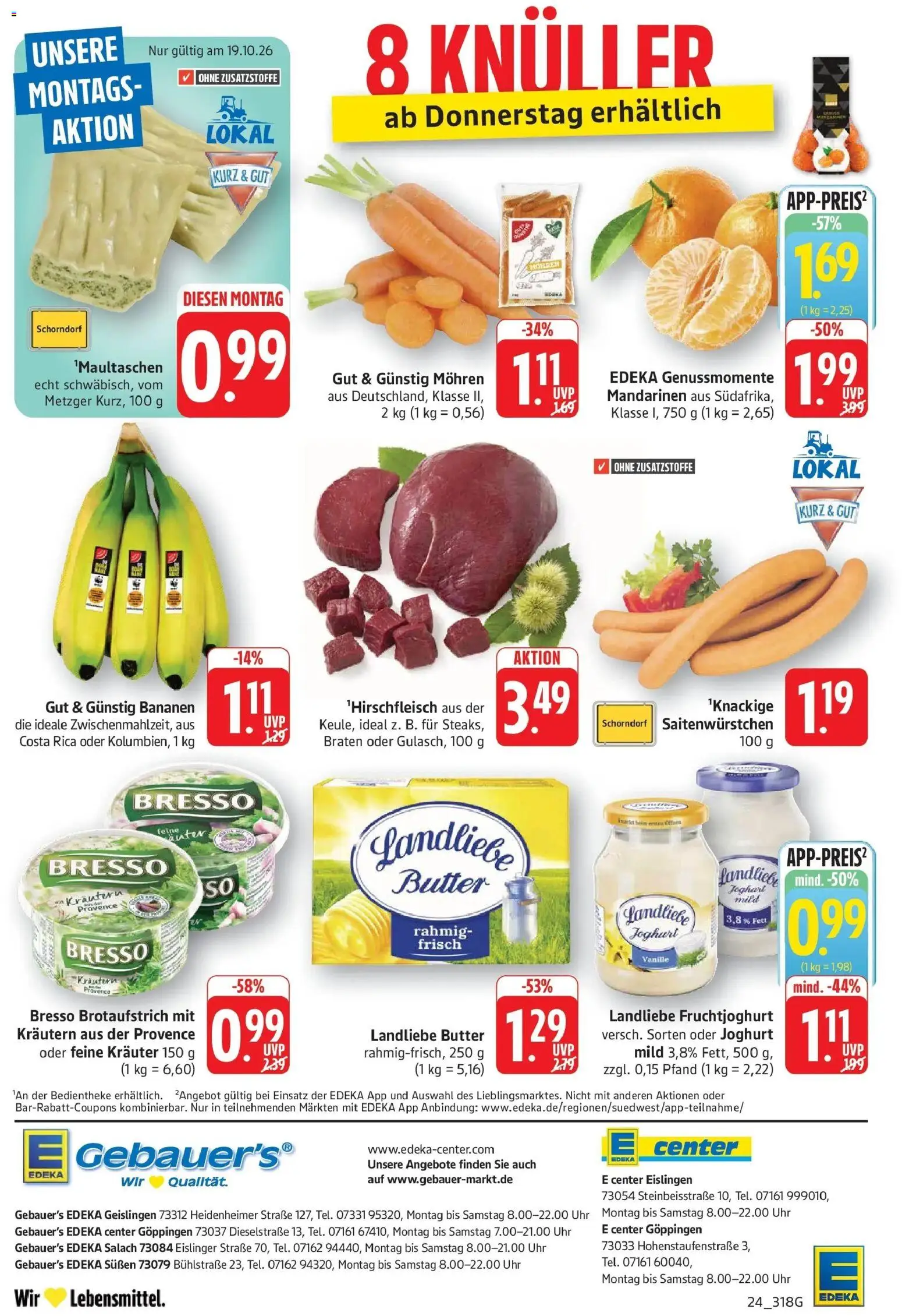 Edeka Prospekt Göppingen (ab 19.10.2026) » Angebote Online | Seite: 26 | Produkte: Bananen, Mandarinen, Fruchtjoghurt, Uhr
