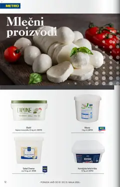 Metro katalog Horeca - pregled Metro kataloga - važi od 01.05.2026 | Strana: 12 | Proizvode: Mozzarella