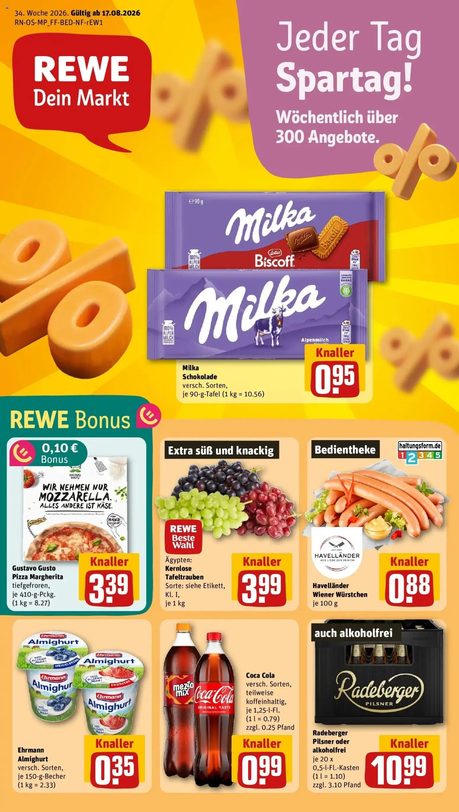 REWE Prospekt ab 17.08.2026 zum Blättern » Angebote | Seite: 1 | Produkte: Coca cola, Ehrmann almighurt, Cola, Pizza