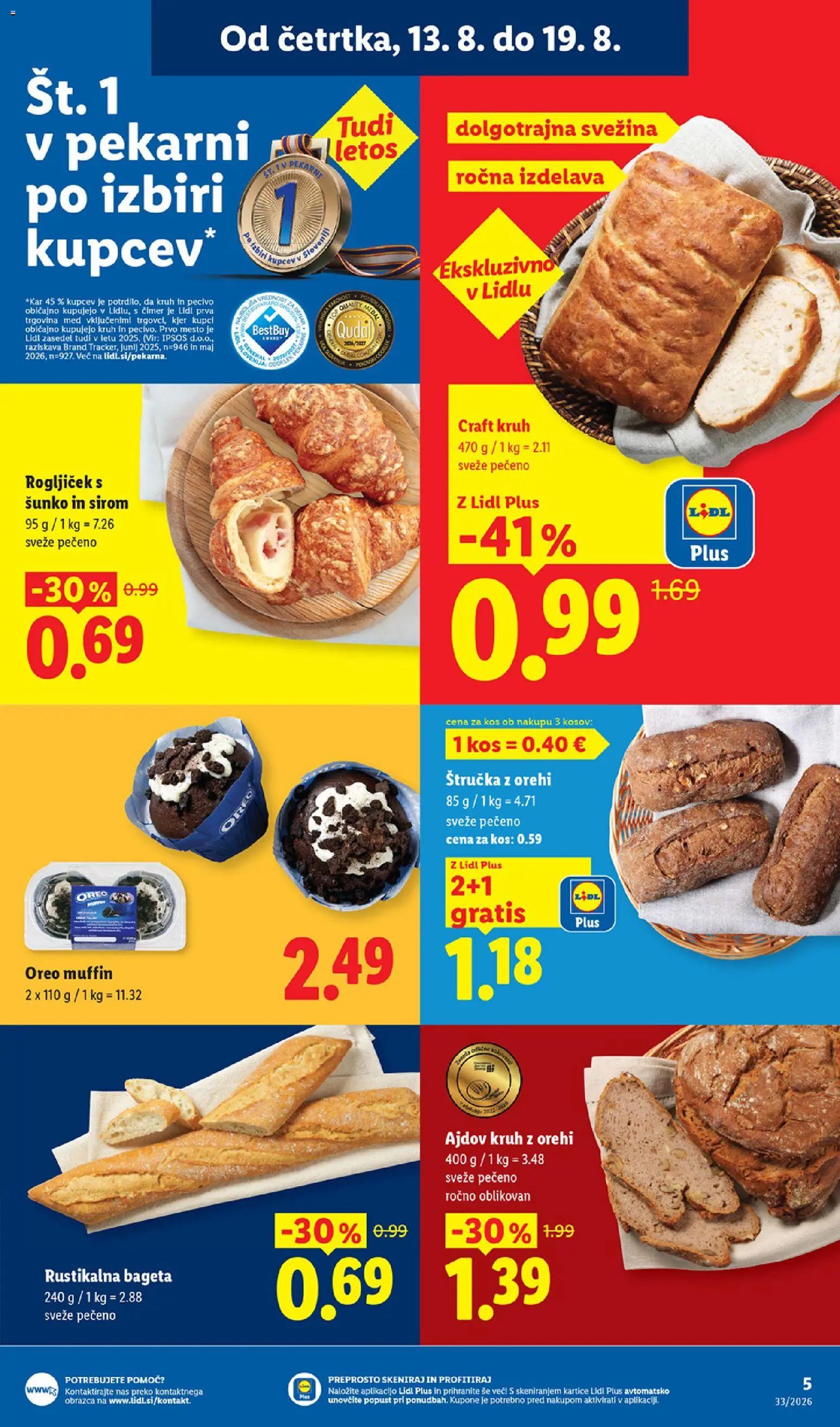 Novi Lidl katalog ponudbe – veljaven od 13.08.2026 | Stran: 5 | Izdelki: Med, Štručka, Kos, Kruh