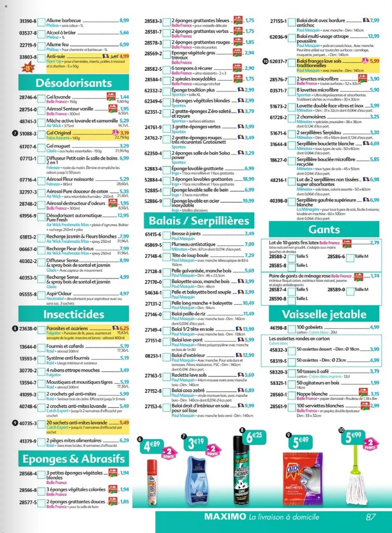 {H1} | Page: 87 | Produits: Balayette, Dessert, Rouleau, Gants