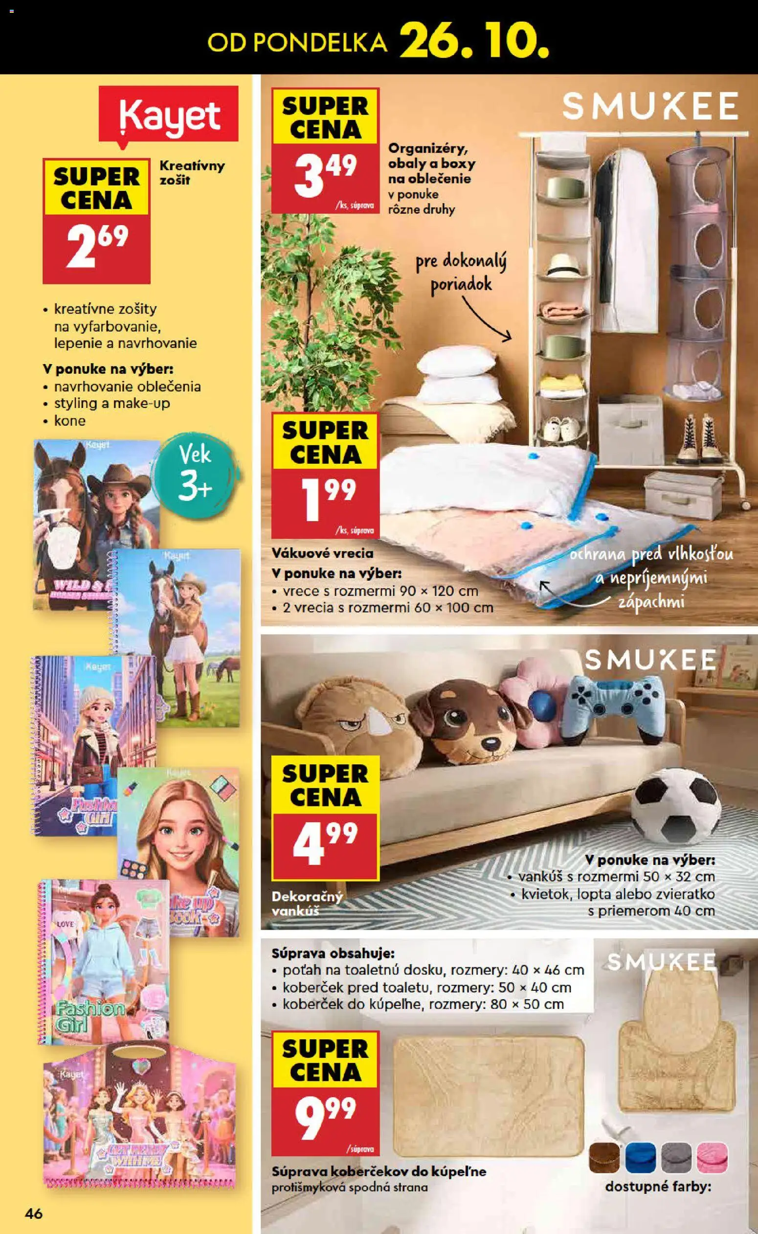 Nové Biedronka akcie – leták je platný od 22.10.2026 | Strana: 46 | Produkty: Vankúš, Zošity, Zošit, Lopta