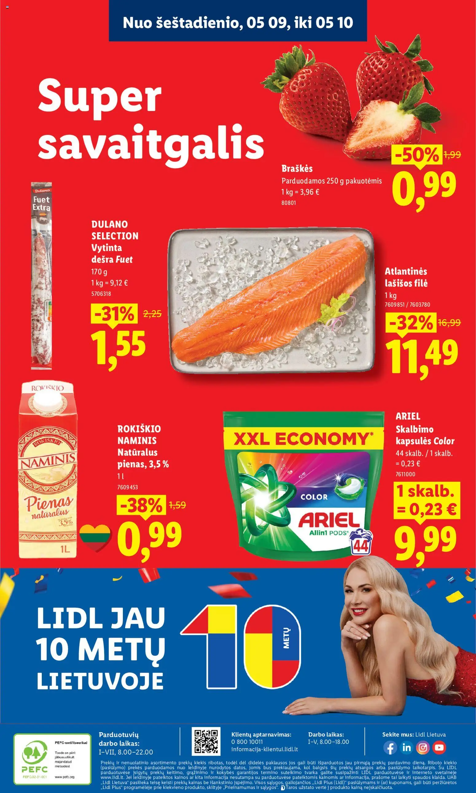 LIDL akcijos nuo 04.05.2026 | Puslapis: 54 | Prekių: Pienas, Lašišos, Dešra, Braškės