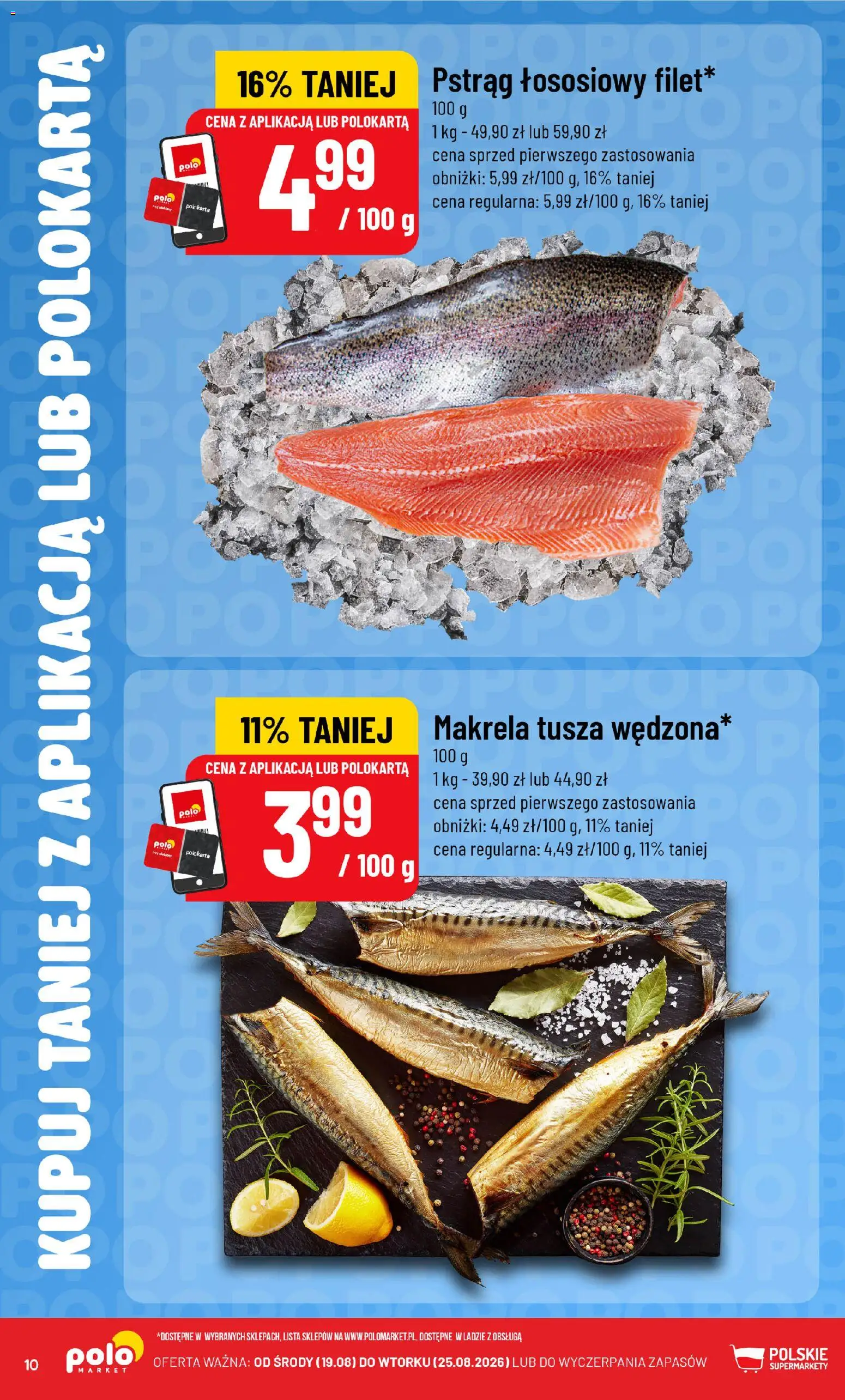 Nowa POLOmarket gazetka od jutra 19.08.2026 | Strona: 10 | Produkty: Pstrąg, Pstrąg łososiowy, Makrela
