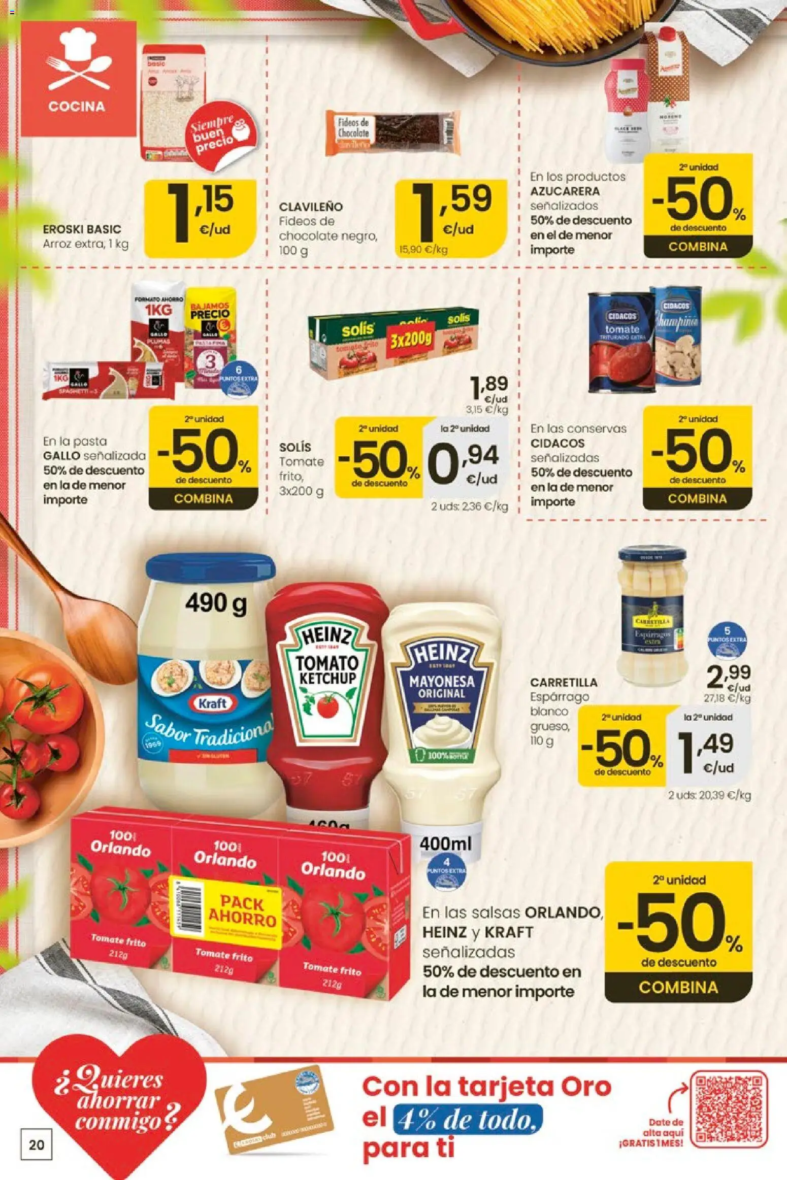 Eroski Quieres ahorrar conmigo │ válido desde el 14.05.2026 | Página: 20 | Productos: Fideos, Pasta, Οθόνη προβολής, Cocina