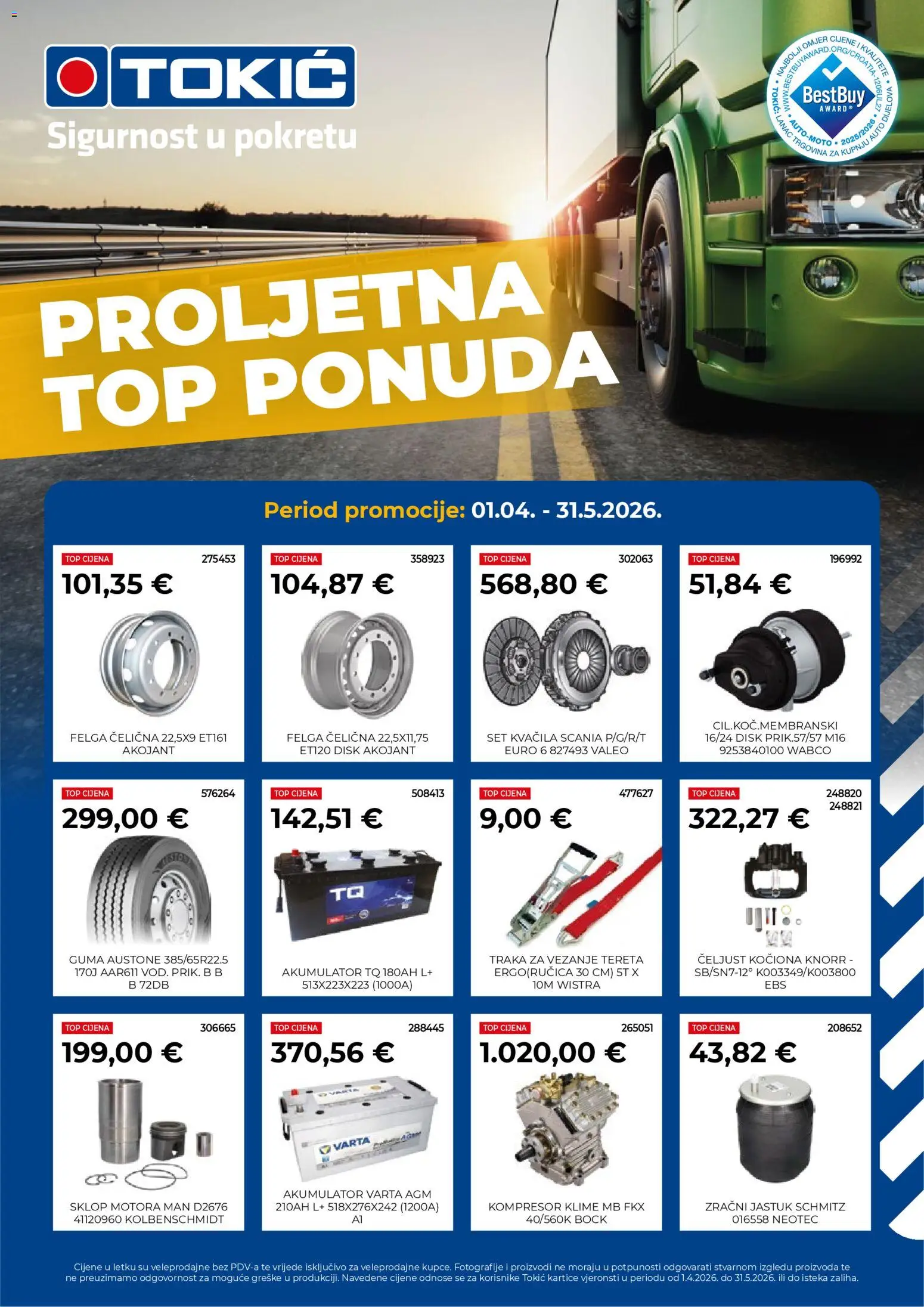 Tokić katalog | vrijedi od 01.04.2026 | Stranica: 1 | Proizvodi: Jastuk, Kompresor, Disk