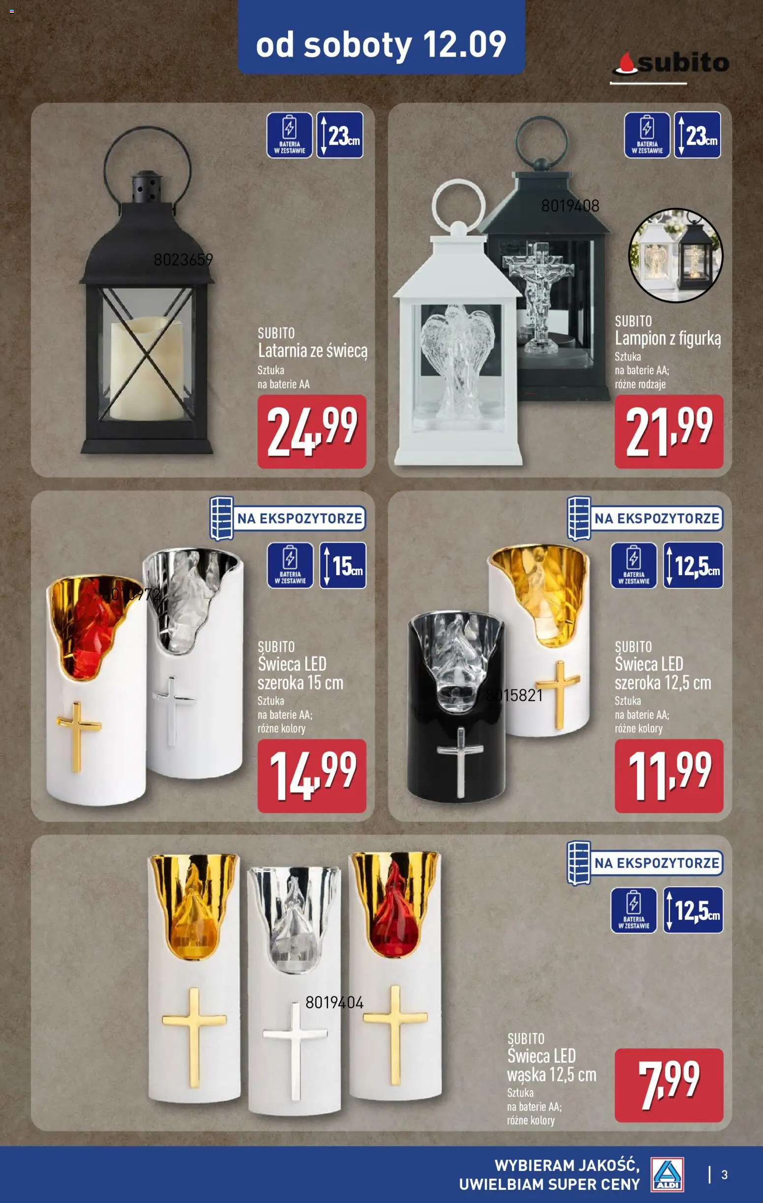 Aldi gazetka - Szeroka oferta zniczy w super cenach od 12.09.2026 | Strona: 3 | Produkty: Świeca, Baterie, Bateria, Lampion