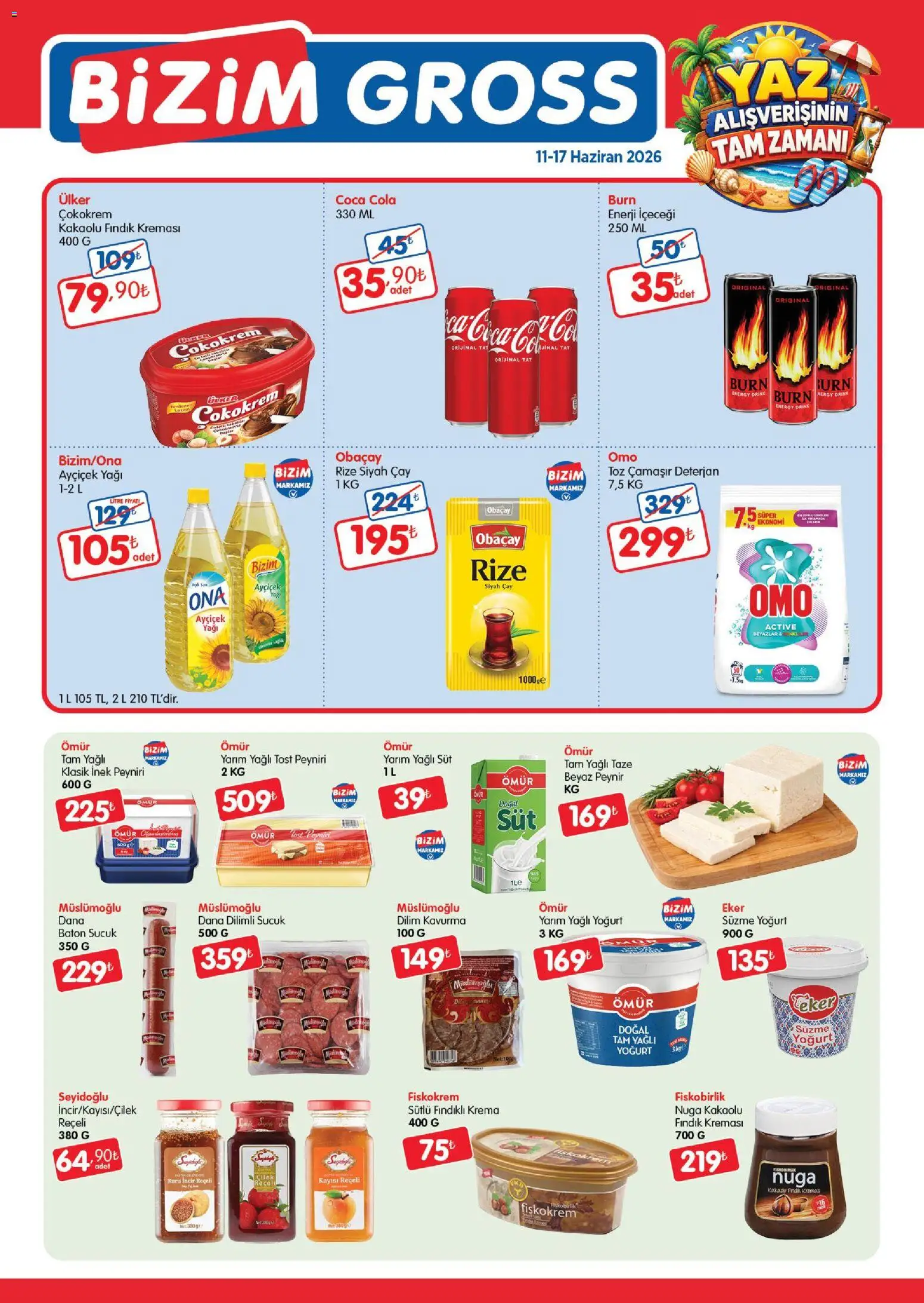 Bizim Toptan - Bizim Gross Fırsat Bülteni - 11.06.2026 tarihinden itibaren geçerlidir | Sayfa: 1 | Ürünler: Peynir, Çay, Çilek, Fındık