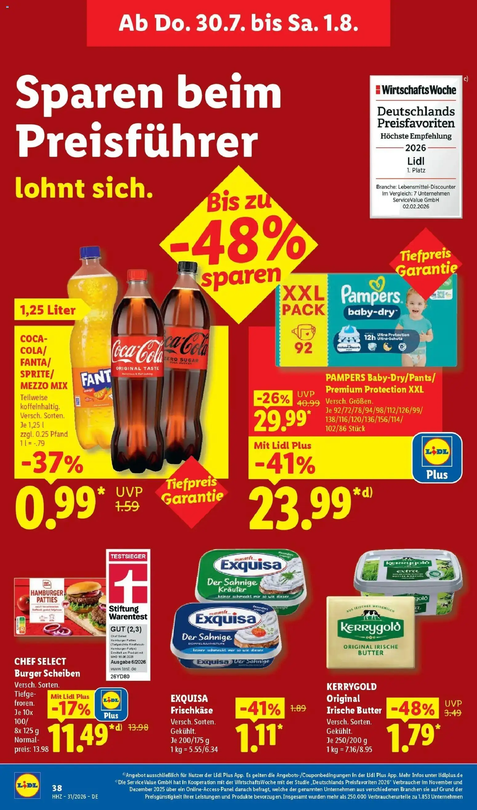 Lidl Prospekt Zülpich – gültig ab 27.07.2026 | Seite: 60 | Produkte: Cola, Pampers, Burger, Rindfleisch