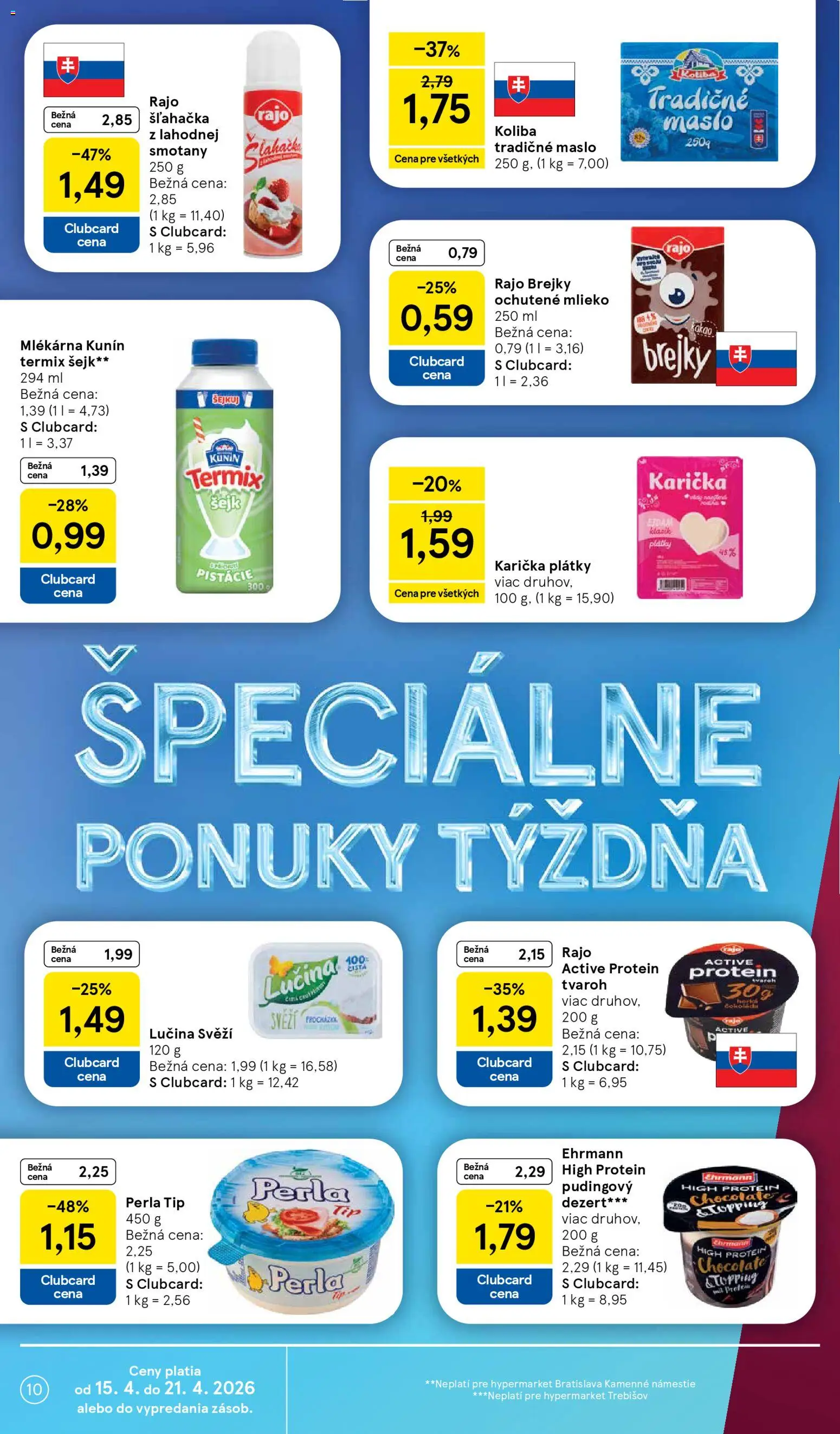 Nové Tesco akcie – leták je platný od 15.04.2026 | Strana: 10 | Produkty: Maslo, Eidam, Pistácie, Šľahačka