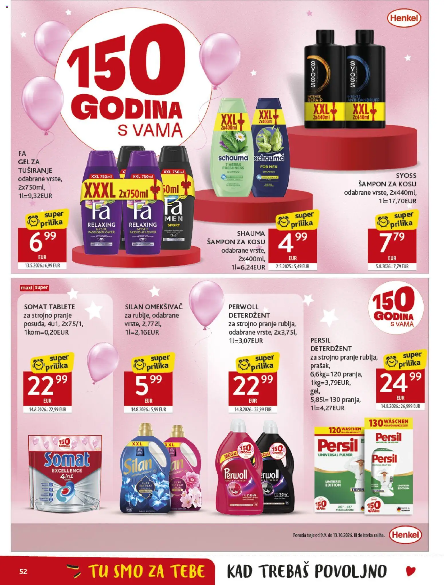 Konzum HR akciós ujság - amely érvényes a következő dátumtól: 2026.09.09. | Oldal: 52 | Termékek: Perwoll, Somat, Silan, Sampon