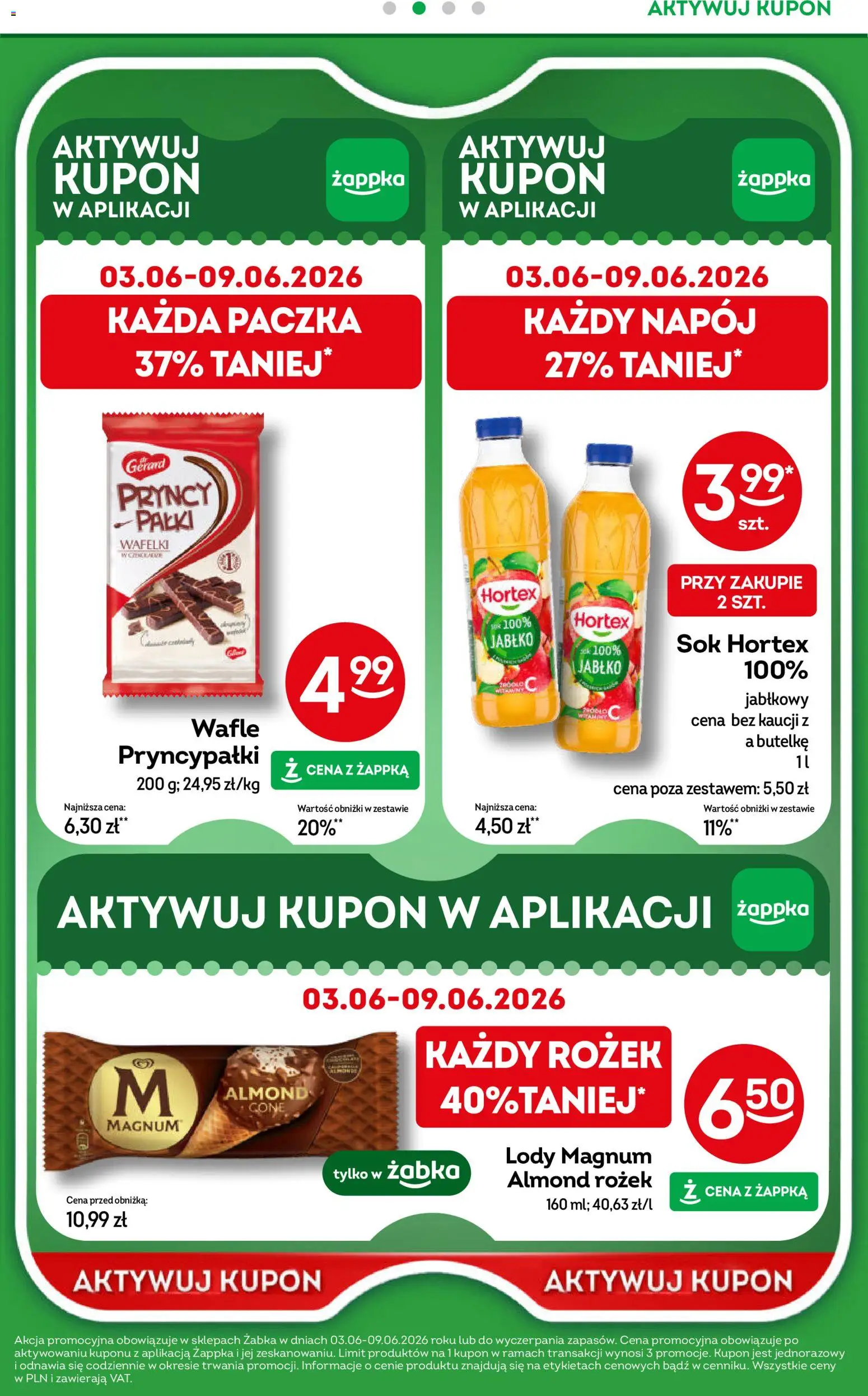Żabka gazetka od 03.06.2026 | Strona: 59 | Produkty: Wafle, Sok, Lody Magnum, Lody