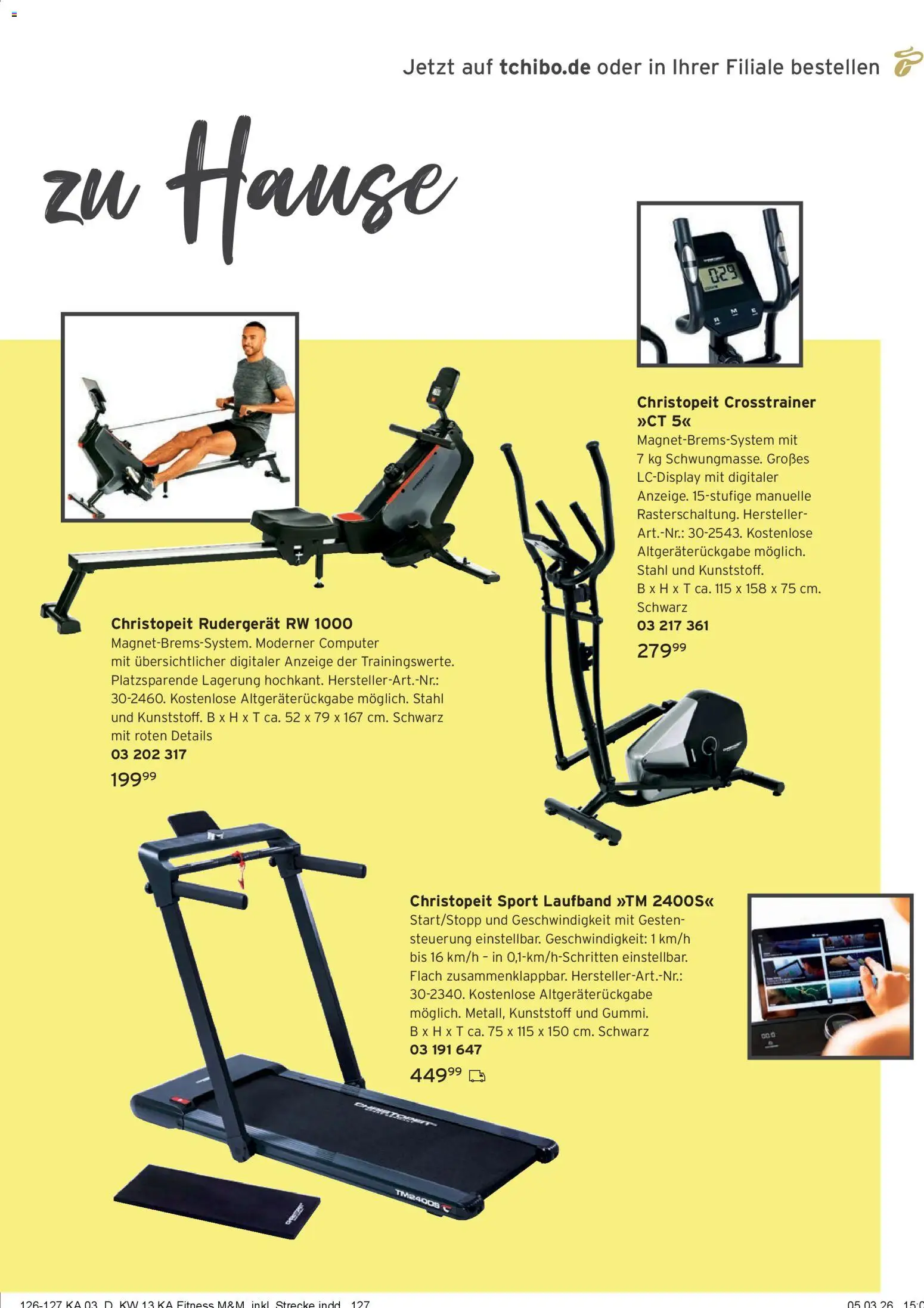 Tchibo Katalog Frühling – gültig ab 24.03.2026 | Seite: 127 | Produkte: Laufband, Crosstrainer, Rudergerät, Computer