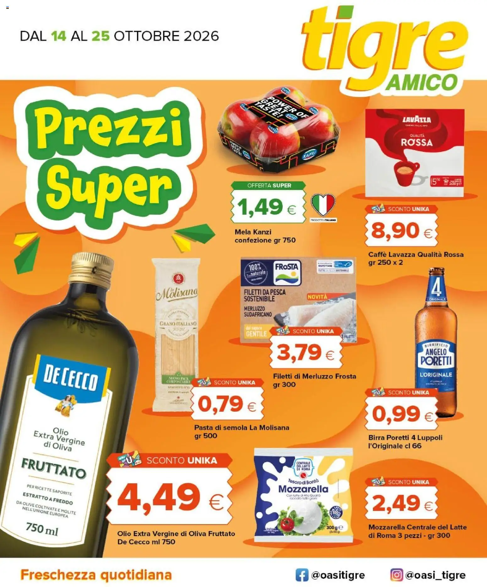 Volantino Tigre del 14/10/2026 | Pagina: 1 | Prodotti: Caffè, Birra, Mozzarella, Olio