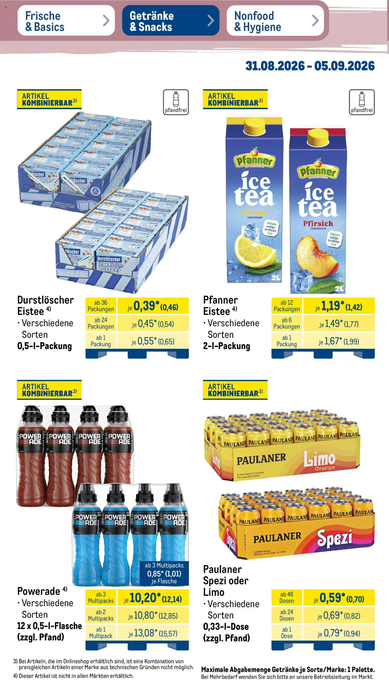 Metro Prospekt – gültig ab 31.08.2026 | Seite: 28 | Produkte: Durstloscher, Cola, Paulaner spezi, Pfirsich