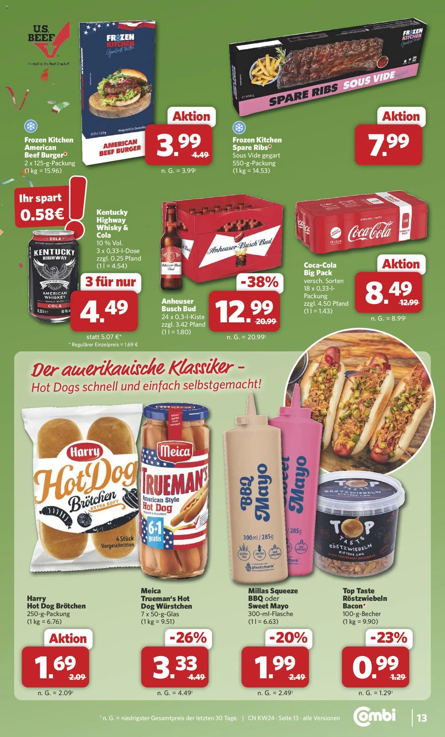 Combi Prospekt – gültig ab 08.06.2026 | Seite: 13 | Produkte: Cola, Spare ribs, Burger, Meica