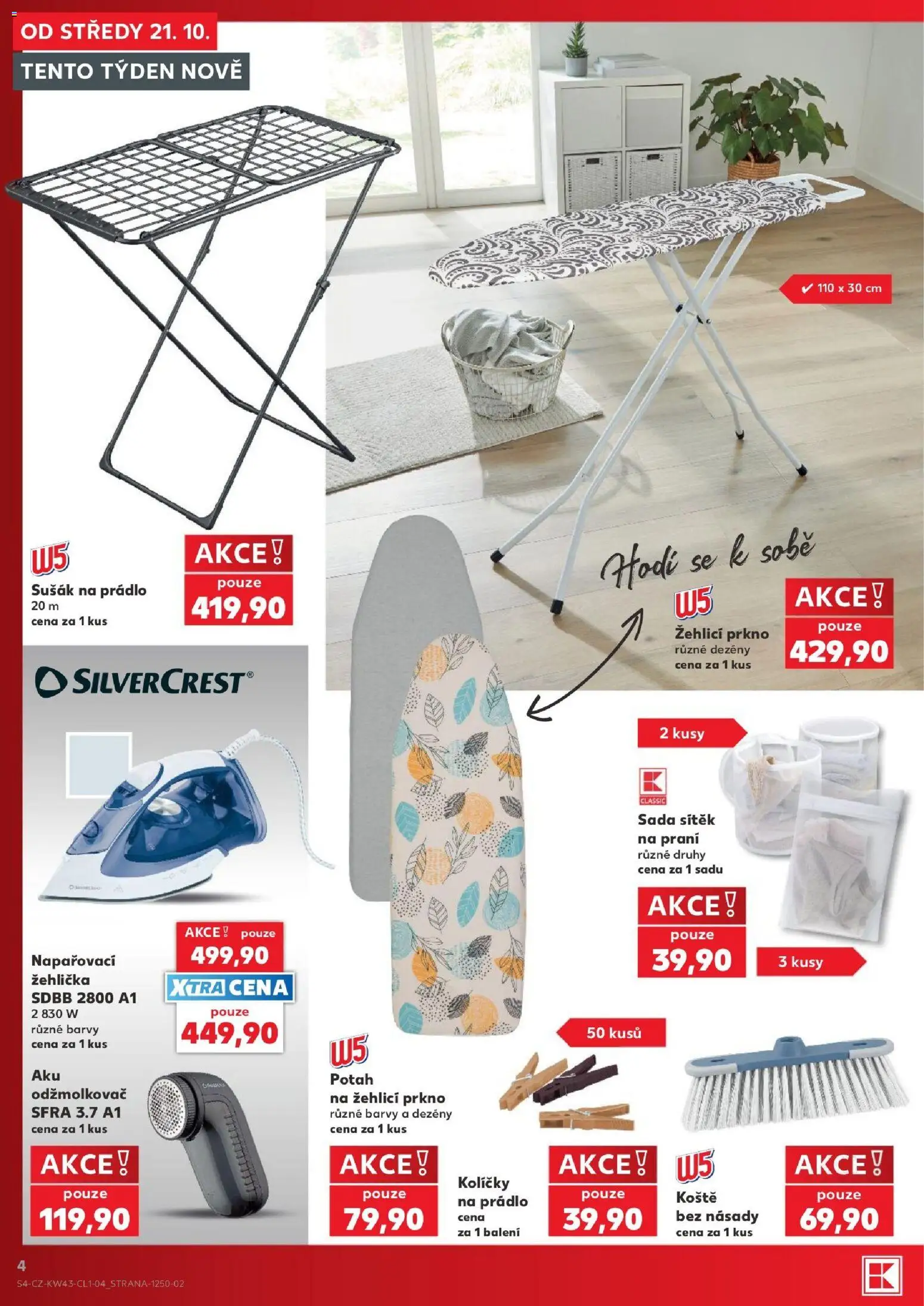 Kaufland leták - Liberec od 21.10.2026 | Strana: 4 | Produkty: Žehlicí prkno, Sušák na prádlo, Kolíčky, Žehlička