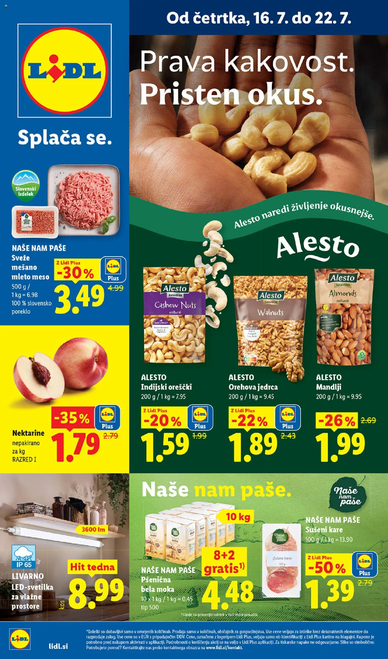 Novi Lidl katalog ponudbe – veljaven od 16.07.2026 | Stran: 1 | Izdelki: Moka, Mleto meso, Indijski oreščki, Nektarine