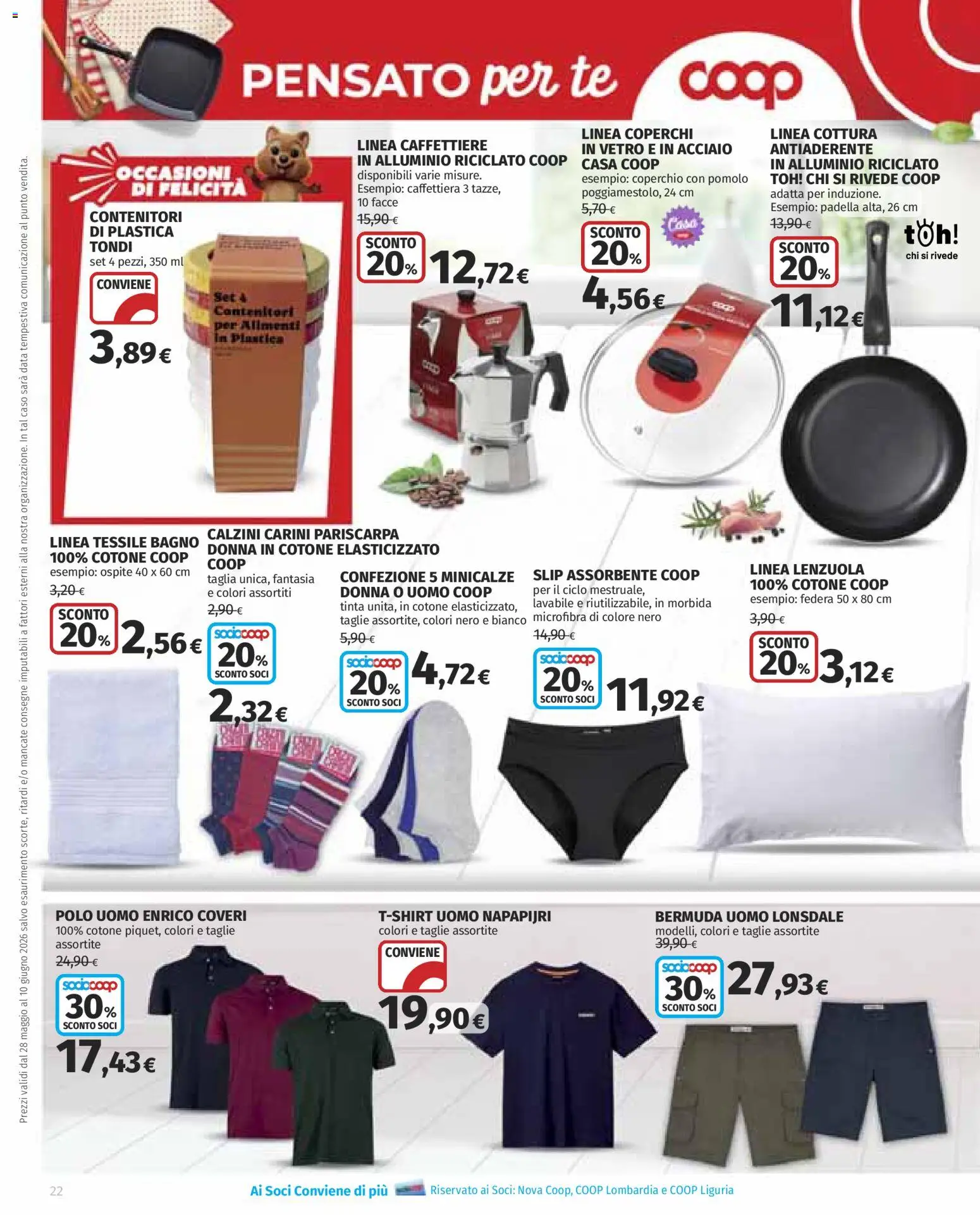 Volantino COOP del 28.05.2026 | Pagina: 22 | Prodotti: Tè, Calzini, Padella, Federa