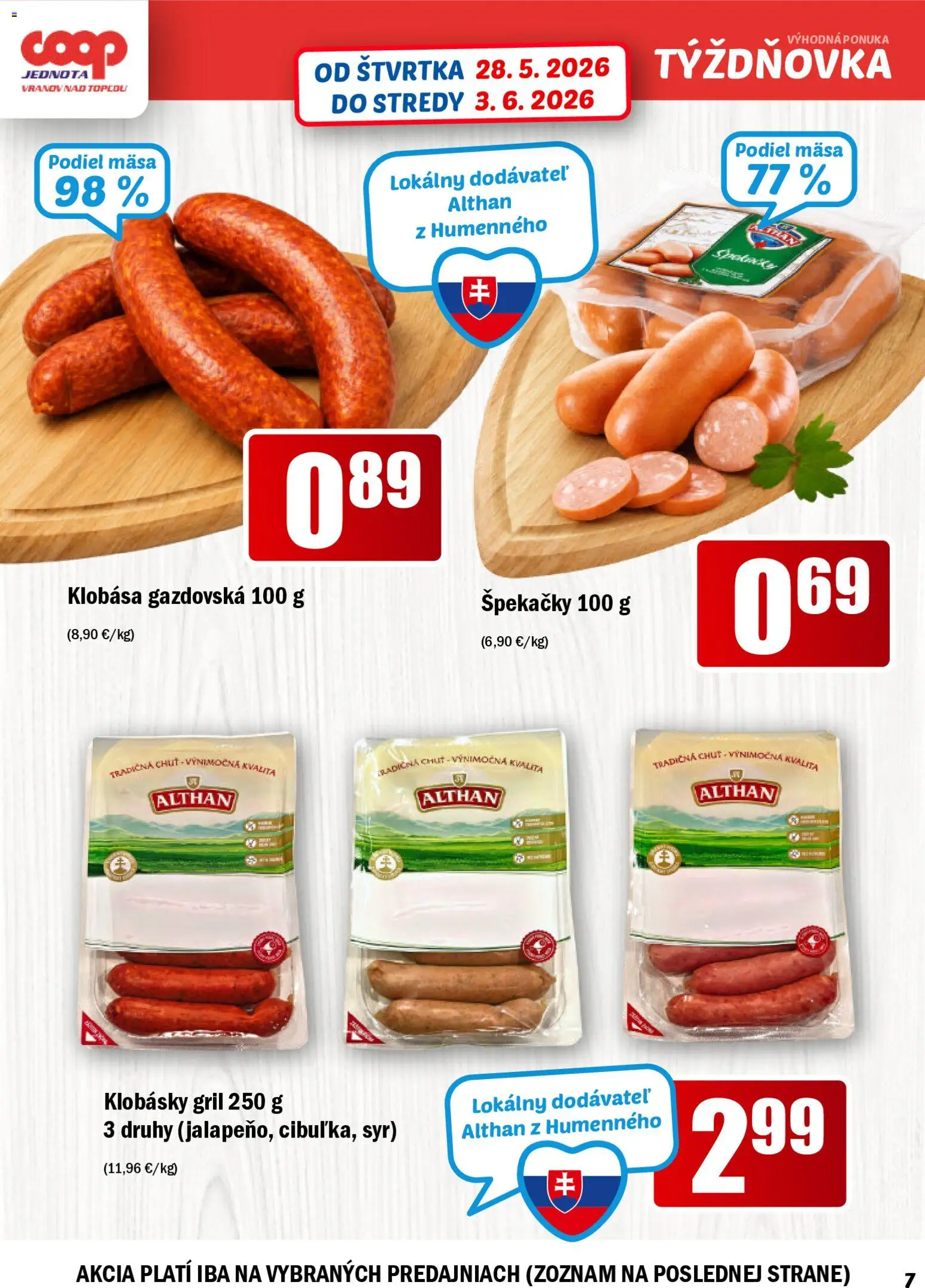 Nové COOP Jednota akcie – leták je platný od 28.05.2026 | Strana: 7 | Produkty: Gril, Syr, Klobása