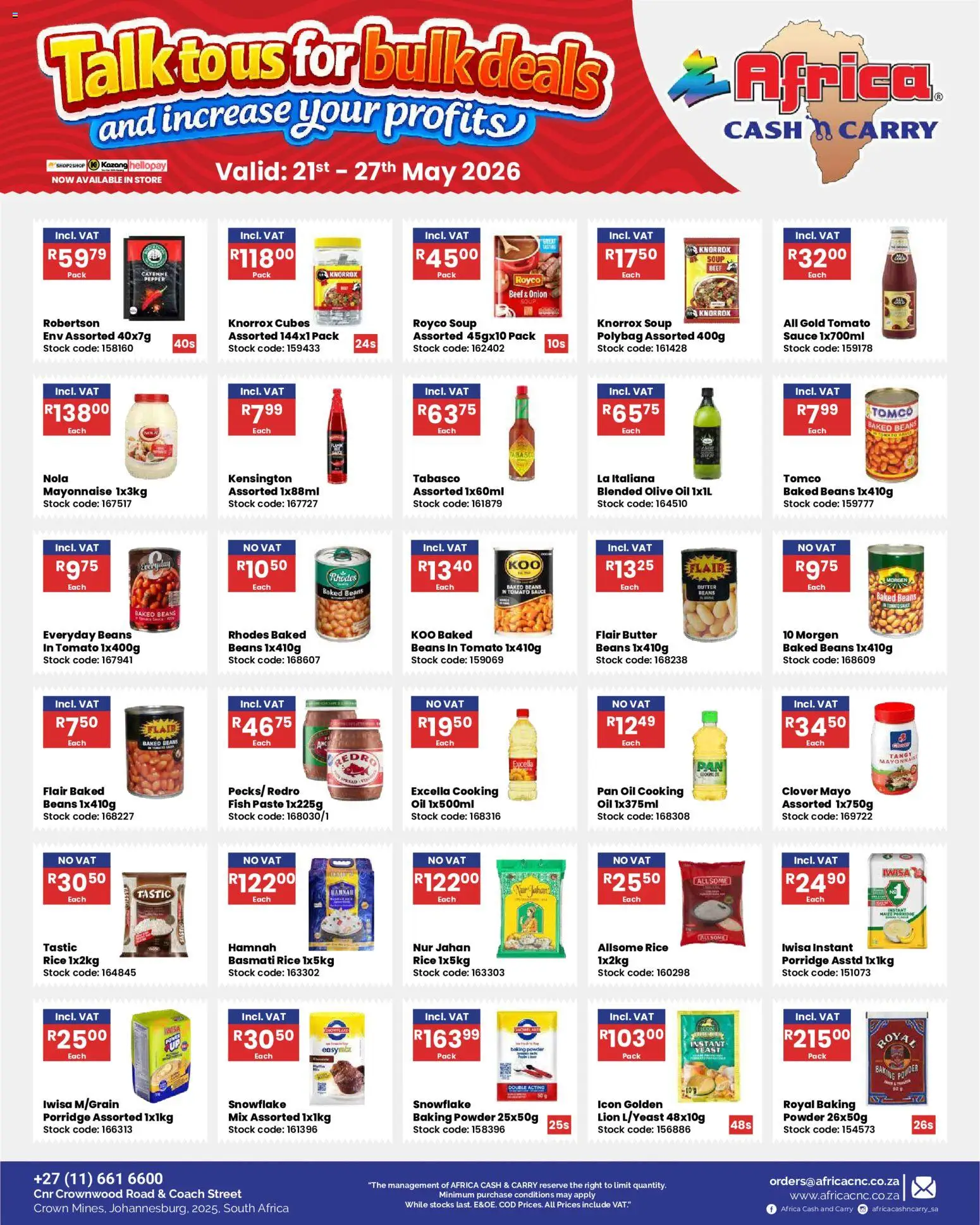 New Africa Cash & Carry catalogue – valid from 21.05.2026 | Page: 26 | Products: Baked beans, Fish, Mayonnaise, Sauce